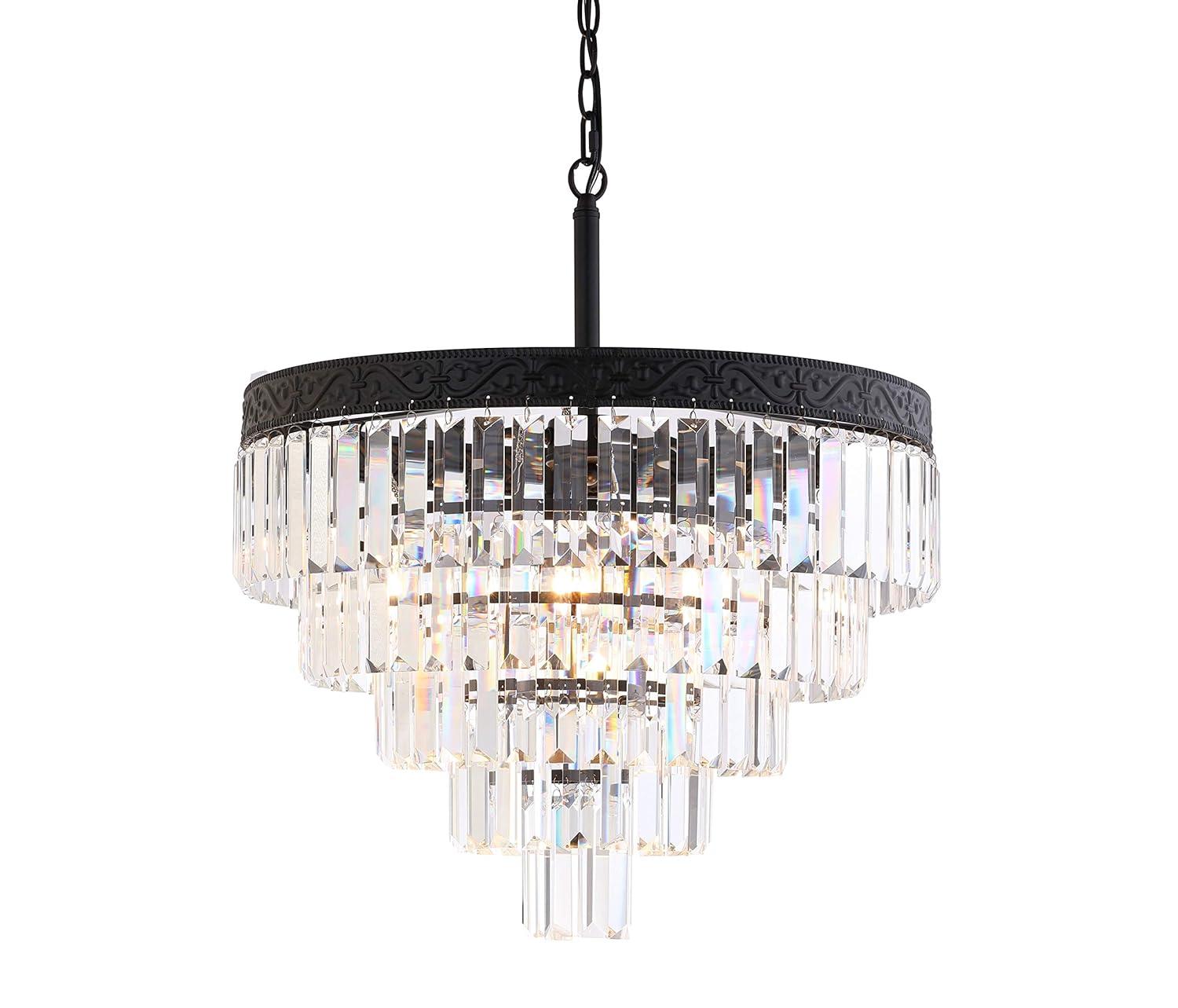 JONATHAN Y JYL9007B Wyatt 20" 4-Light Crystal LED Chandelier, Contemporary, Classic, Traditional for living room, dinning room, bedroom, office Bulb Included, Bronze/ Clear