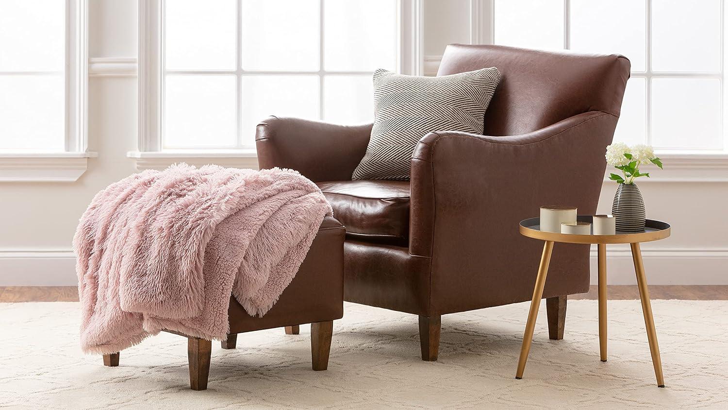 Chanasya Solid Faux Long Fur Fuzzy Throw Blanket - 60" x 70" - Rose Dust