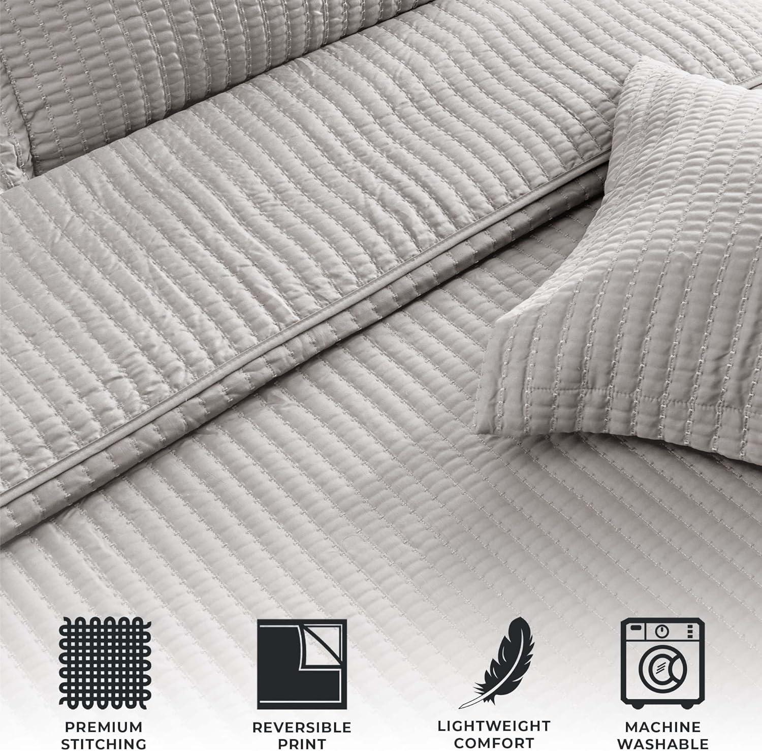 FreshFolds Modern & Contemporary Stripe Stitched Quilt Set with Shams