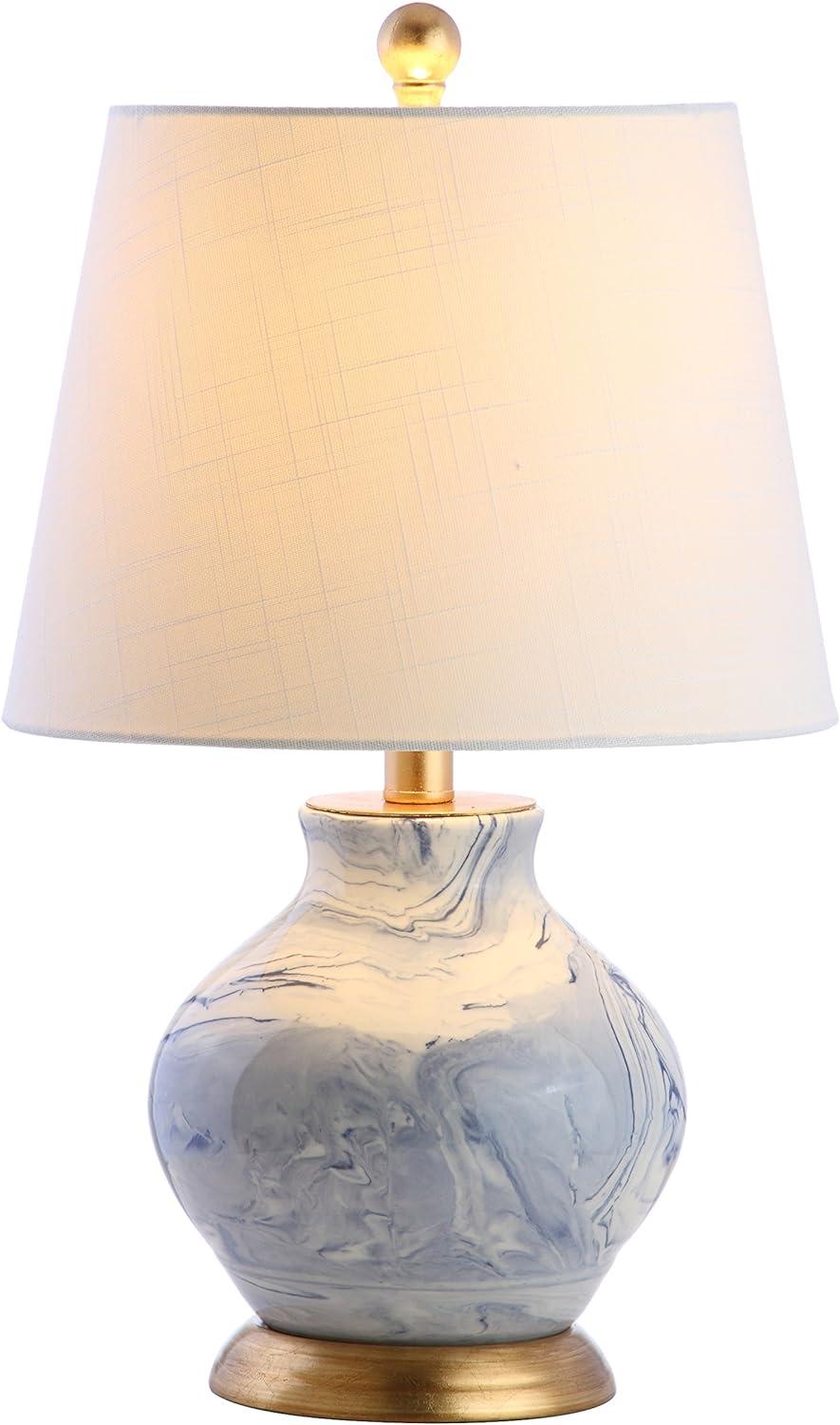 Classic 20.5" Blue and White Marbleized Ceramic Table Lamp