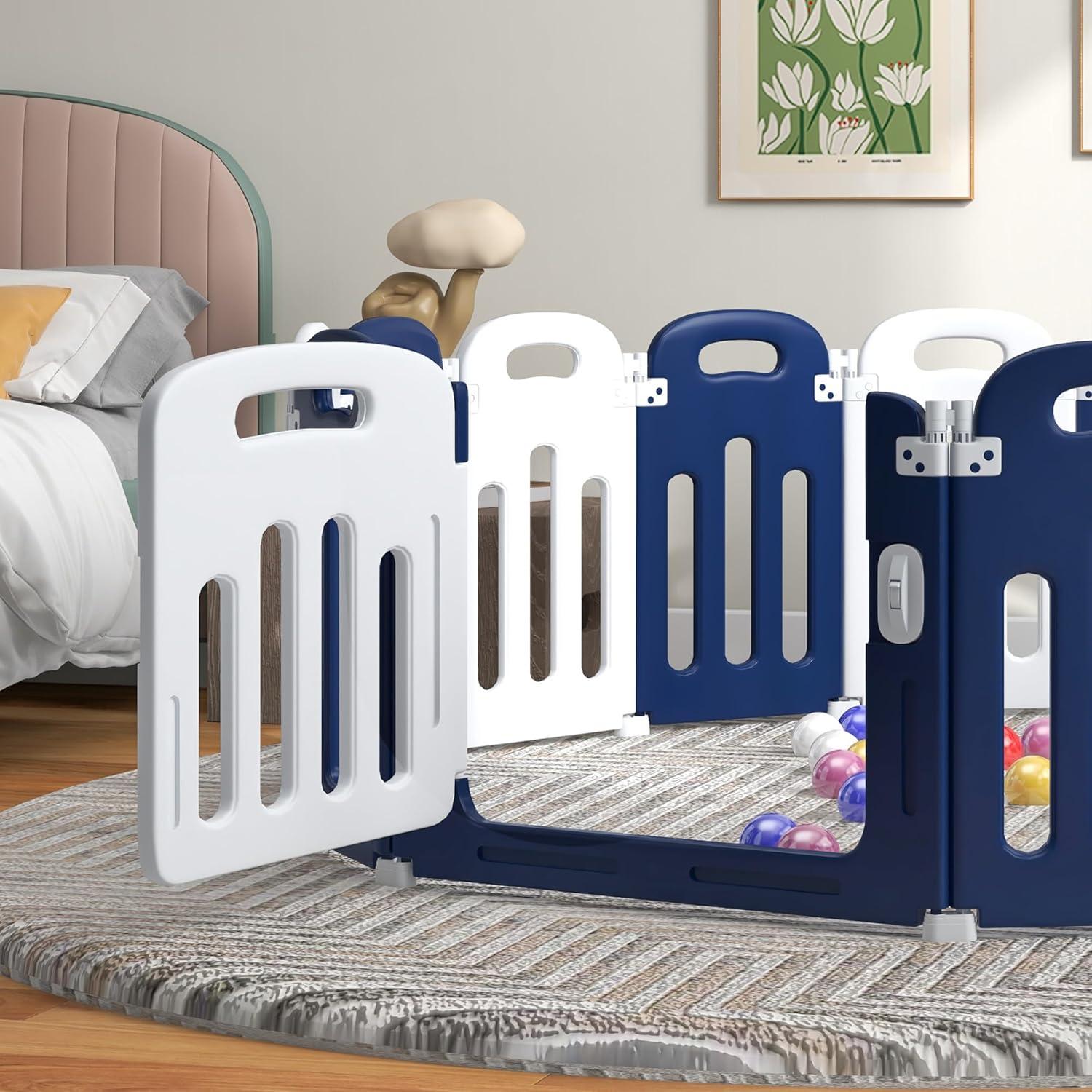 Qaba Baby Playpen, 14 Panels Sturdy Safety Play Yard for Babies and Toddlers, 57" x 57" Foldable Baby Playard, Indoor Outdoor Kids Activity Center with Anti-Slip Base