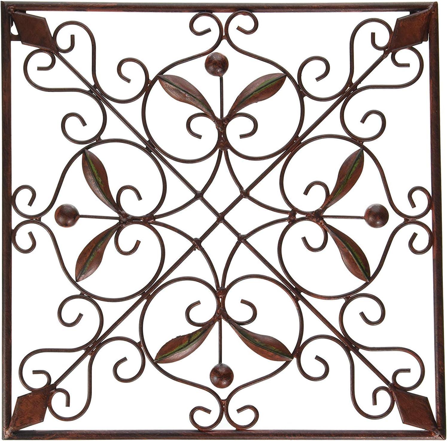 DecMode Rustic Brown Square Metal Wall Décor Set of 4 14"W x 14"H