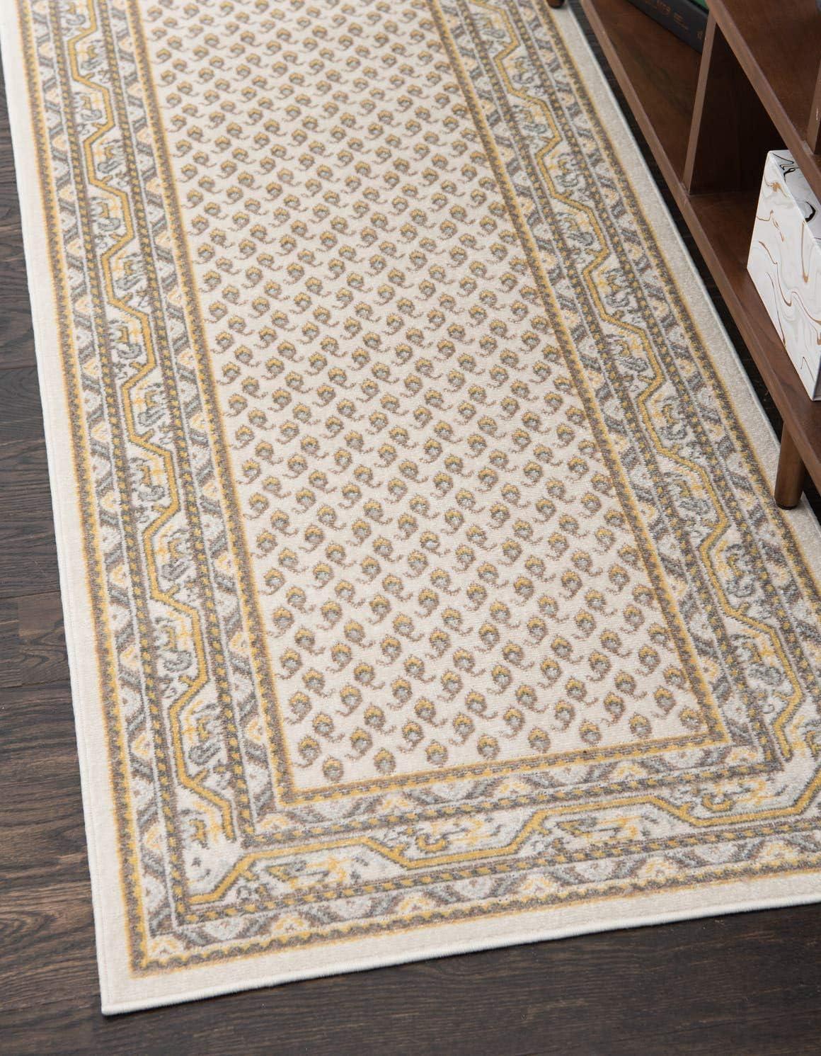 Beige and Gold Flat Woven Synthetic Runner Rug