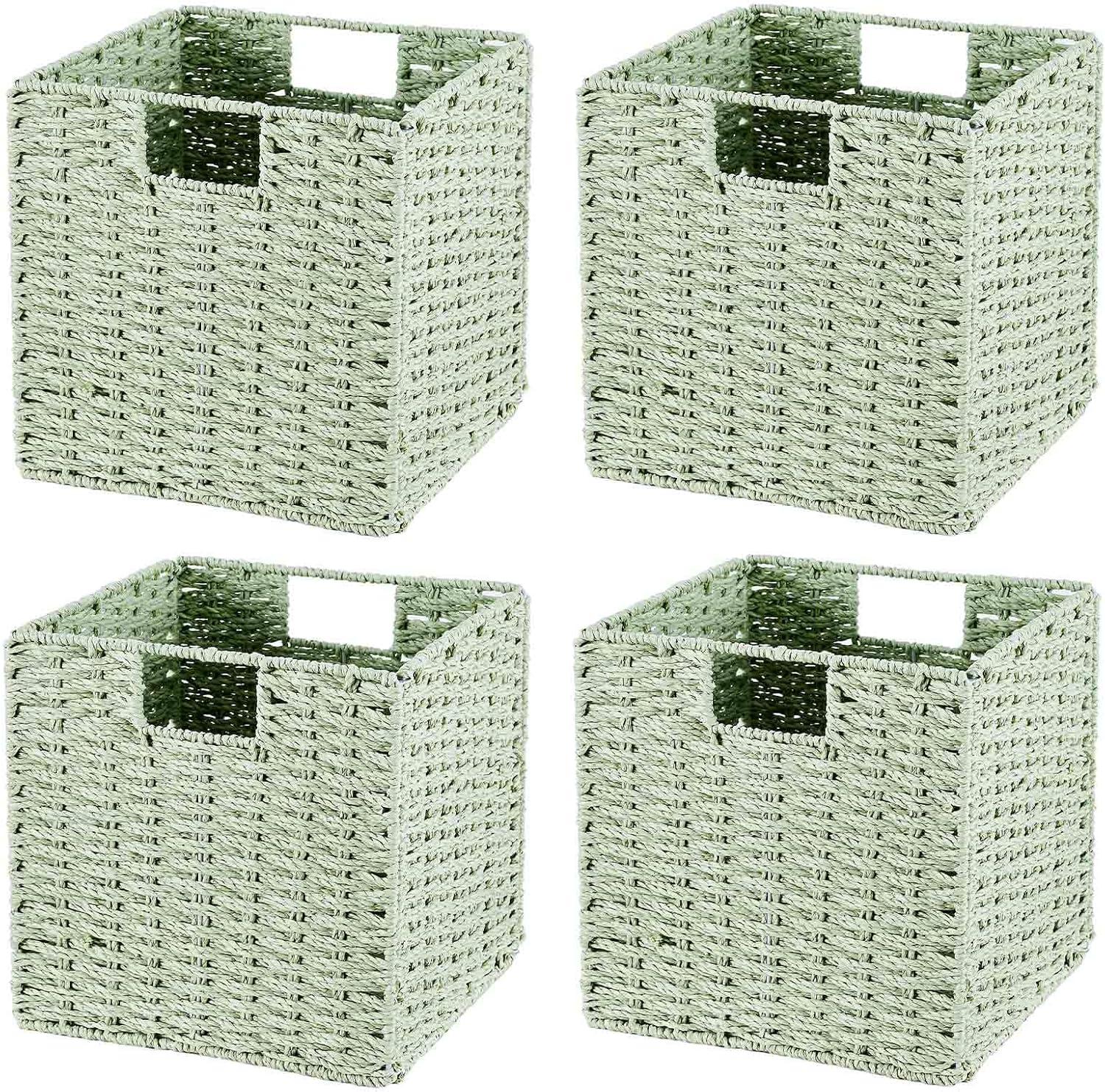 Rectangular Natural Water Hyacinth Hand Woven Rattan Wicker Storage Basket Set with Iron Wire Frame