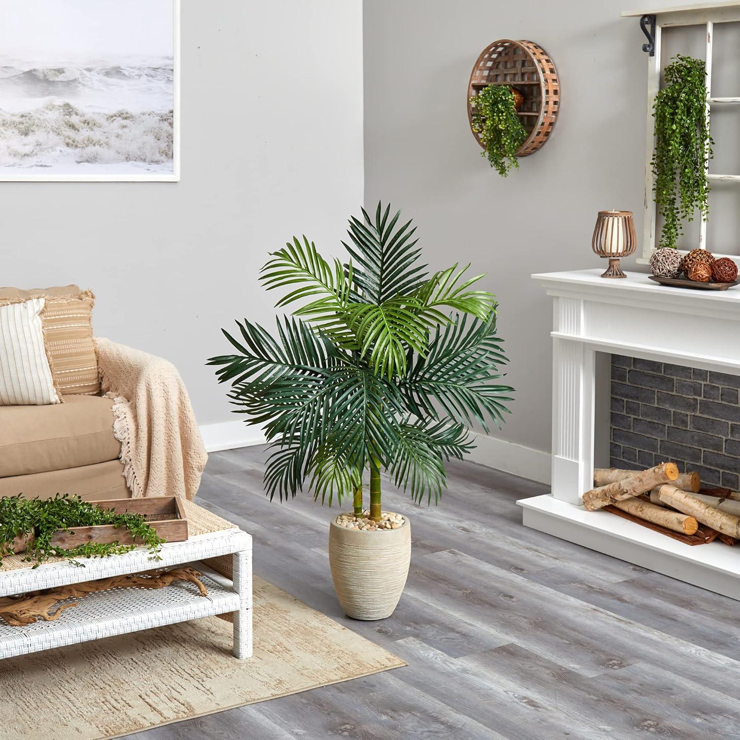 4.5' Beige Silk Palm Tree in Oval Planter