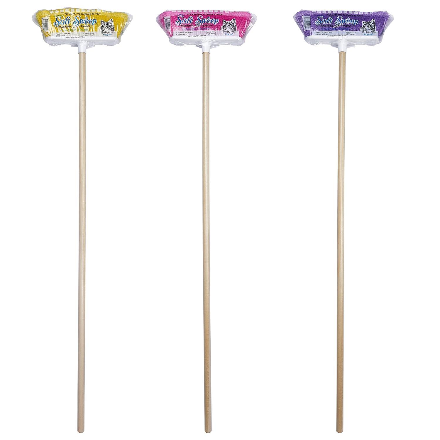 Natural Finish Wood Handle Brooms with Assorted Colors (2 Brooms)