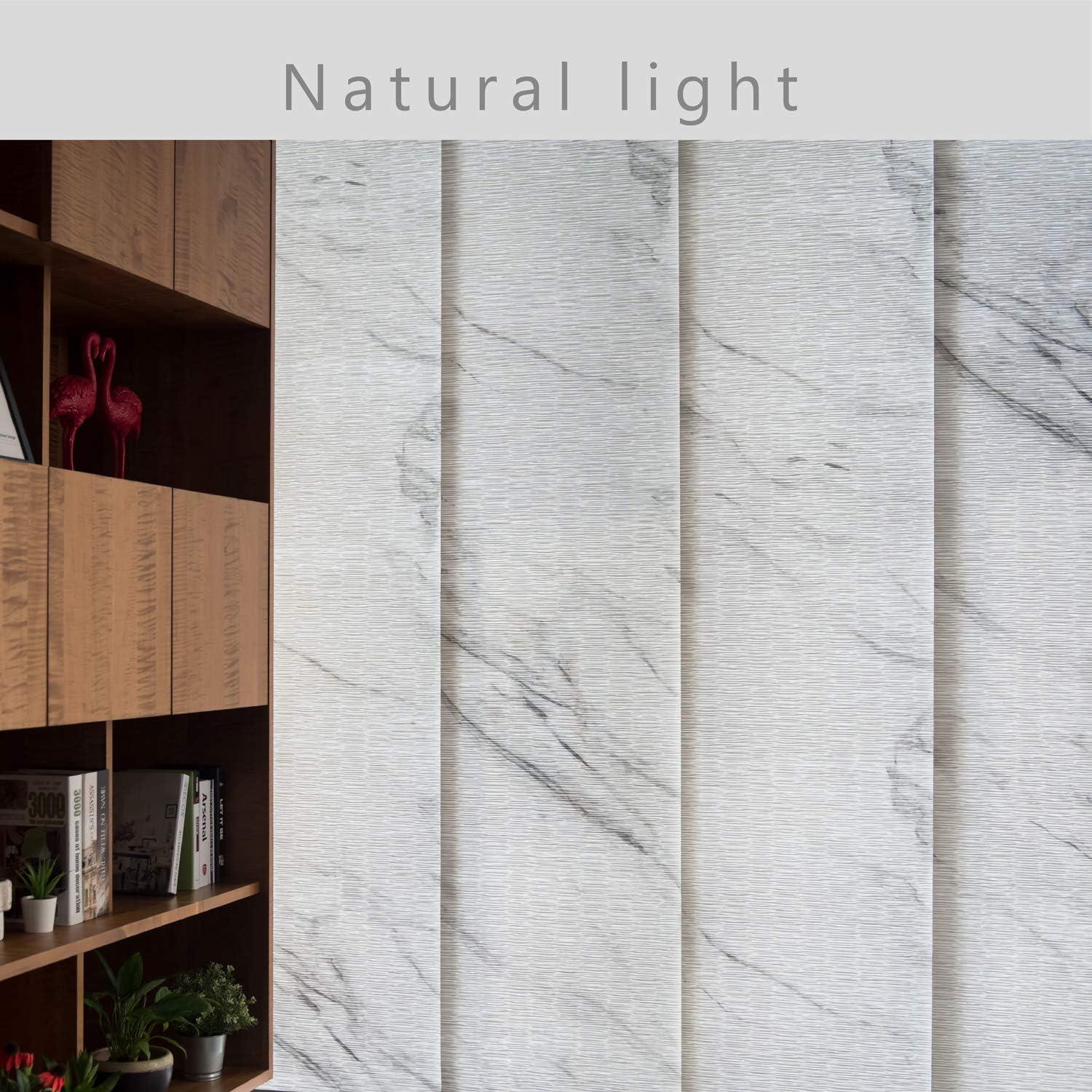 GoDear Design 4-Panel Single Rail 23-in Slat Width 86-in x 96-in Cordless Statuario Fabric Room Darkening Vertical Blinds