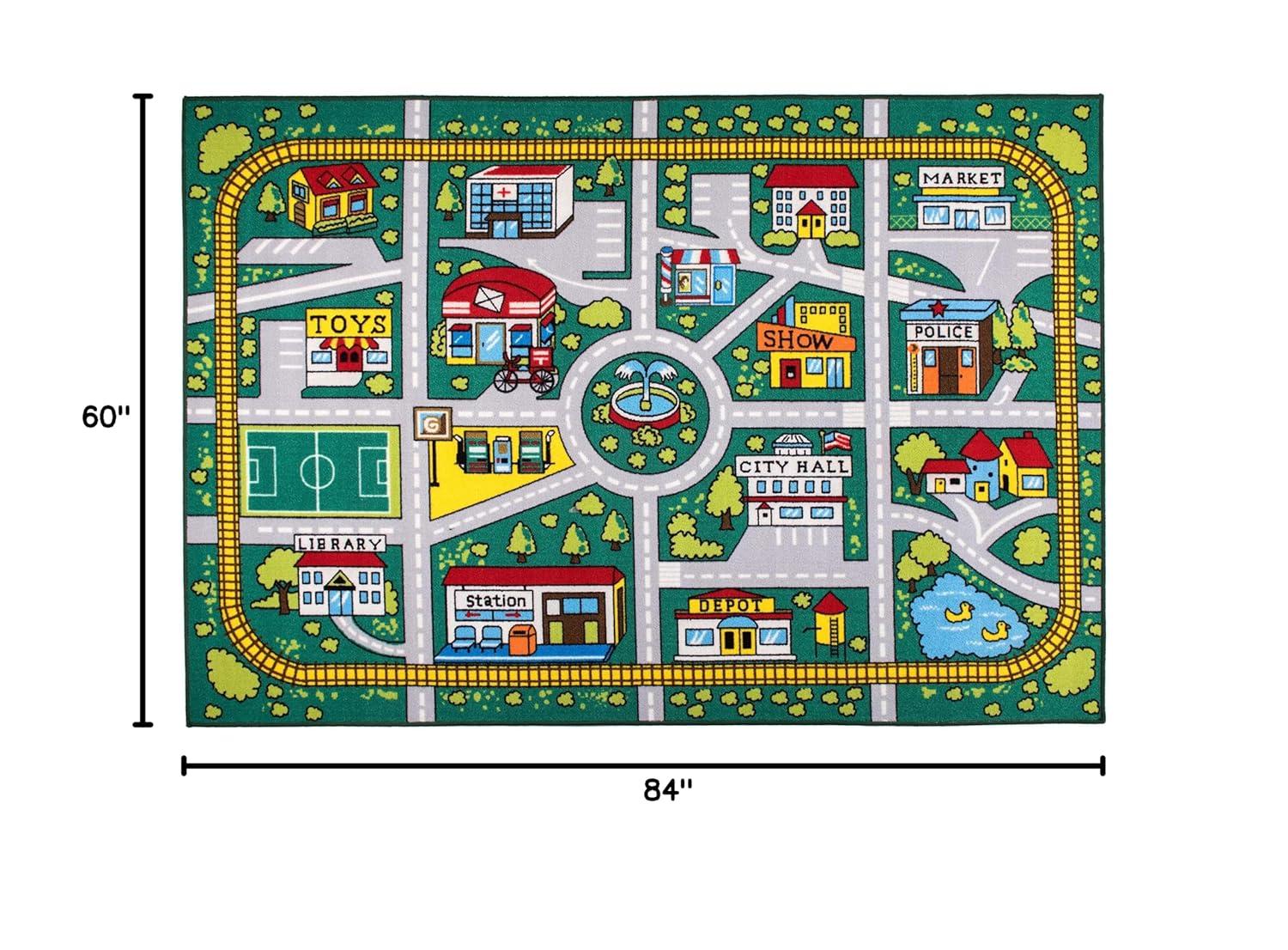 World Rug Gallery Kids Educational Learning City Life Road Non Slip Area Rug - Green 5' x 7'