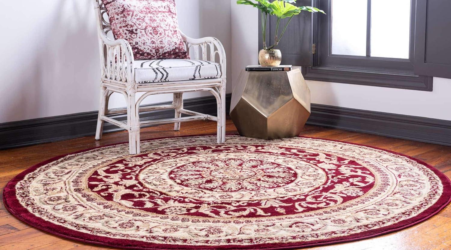 Versailles Red and Ivory Round Medallion Rug, 6 ft