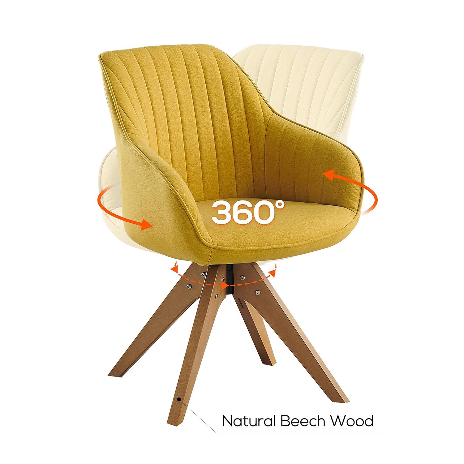 Art Leon Modern Swivel Fabric Accent Desk Chair with Beech Wood Legs, Yellow