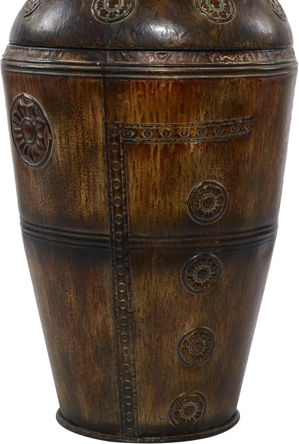 Deco 79 Metal Decorative Vase Indoor Outdoor Large Centerpiece Vases with Floral Relief, Set of 2 Flower Vases for Home Decoration 29", 22"H, Brown