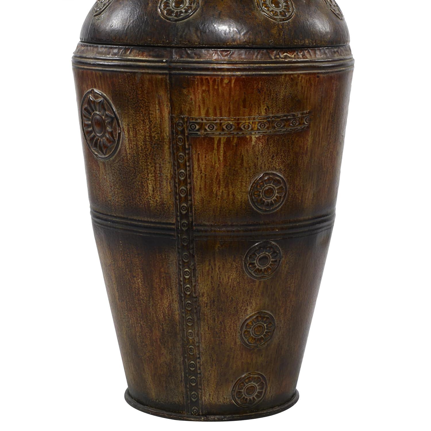 DecMode 29", 22"H Floral Indoor Outdoor Large Brown Metal Vase with Evil Eye Relief, Set of 2