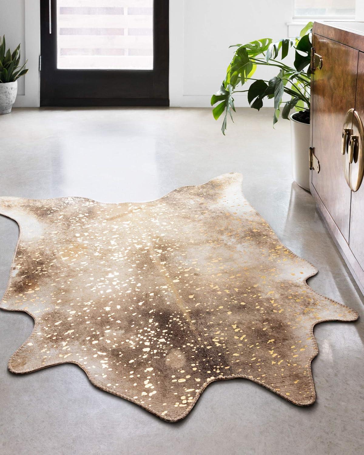 Loloi II Odessa Printed Cowhide Patchwork Mocha / Sand Area Rug