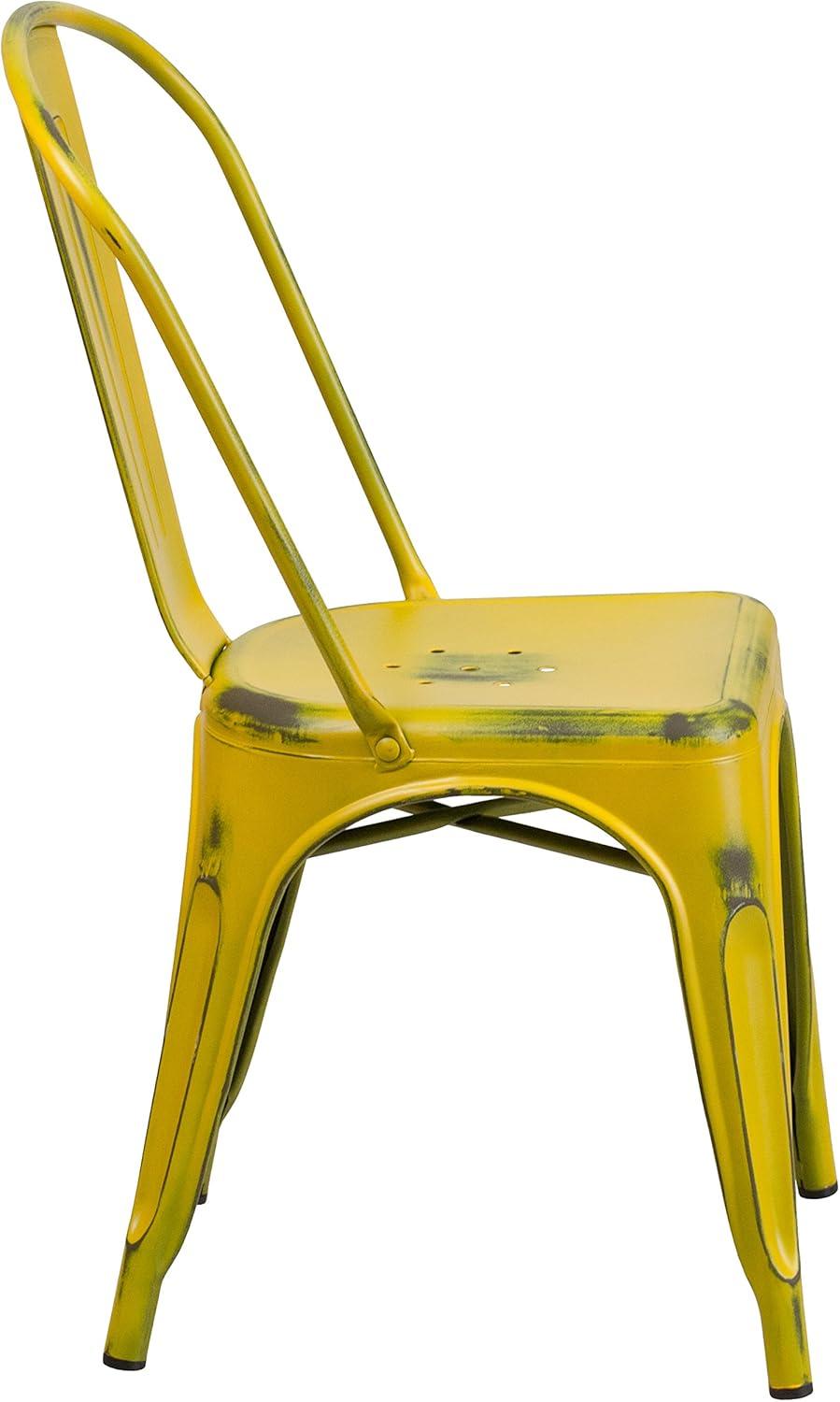 Emma and Oliver Commercial Grade Distressed Colorful Metal Indoor-Outdoor Stackable Chair