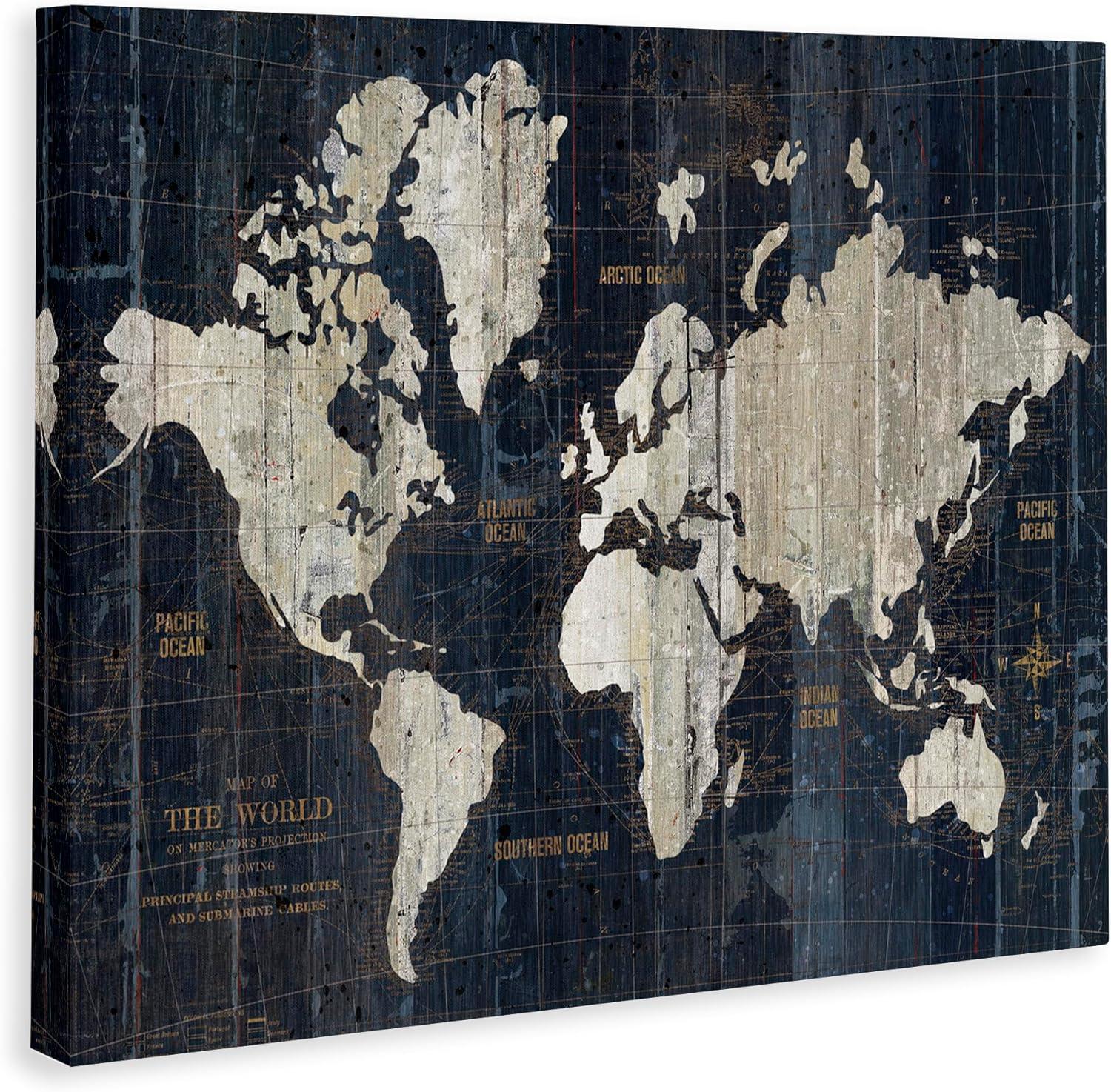Stupell Industries Distressed Antique World Map Rustic Aesthetic by Wild Apple Portfolio - Graphic Art Print on Canvas