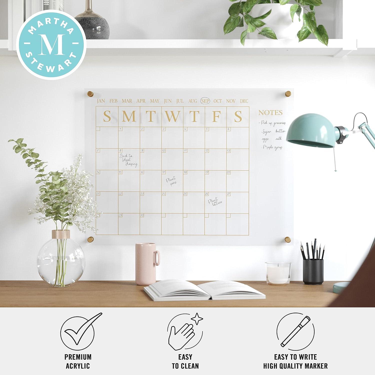 Thomas Martha Stewart Acrylic Wall Calendar with Notes with Dry Erase Marker and Mounting Hardware