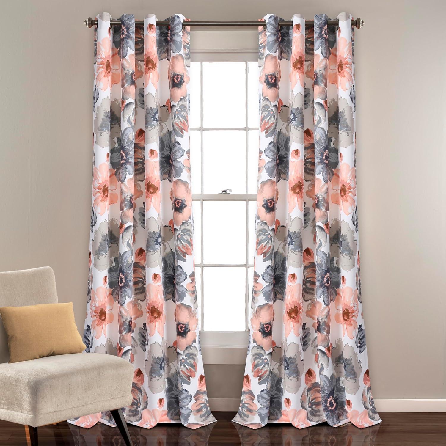 Home Boutique Leah Room Darkening Window Curtains Set - Coral and Gray - 52 x 84
