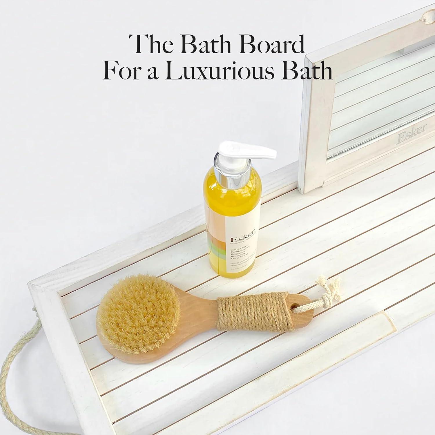 Esker White Pine Wood Bathtub Tray with Hemp Rope Handles