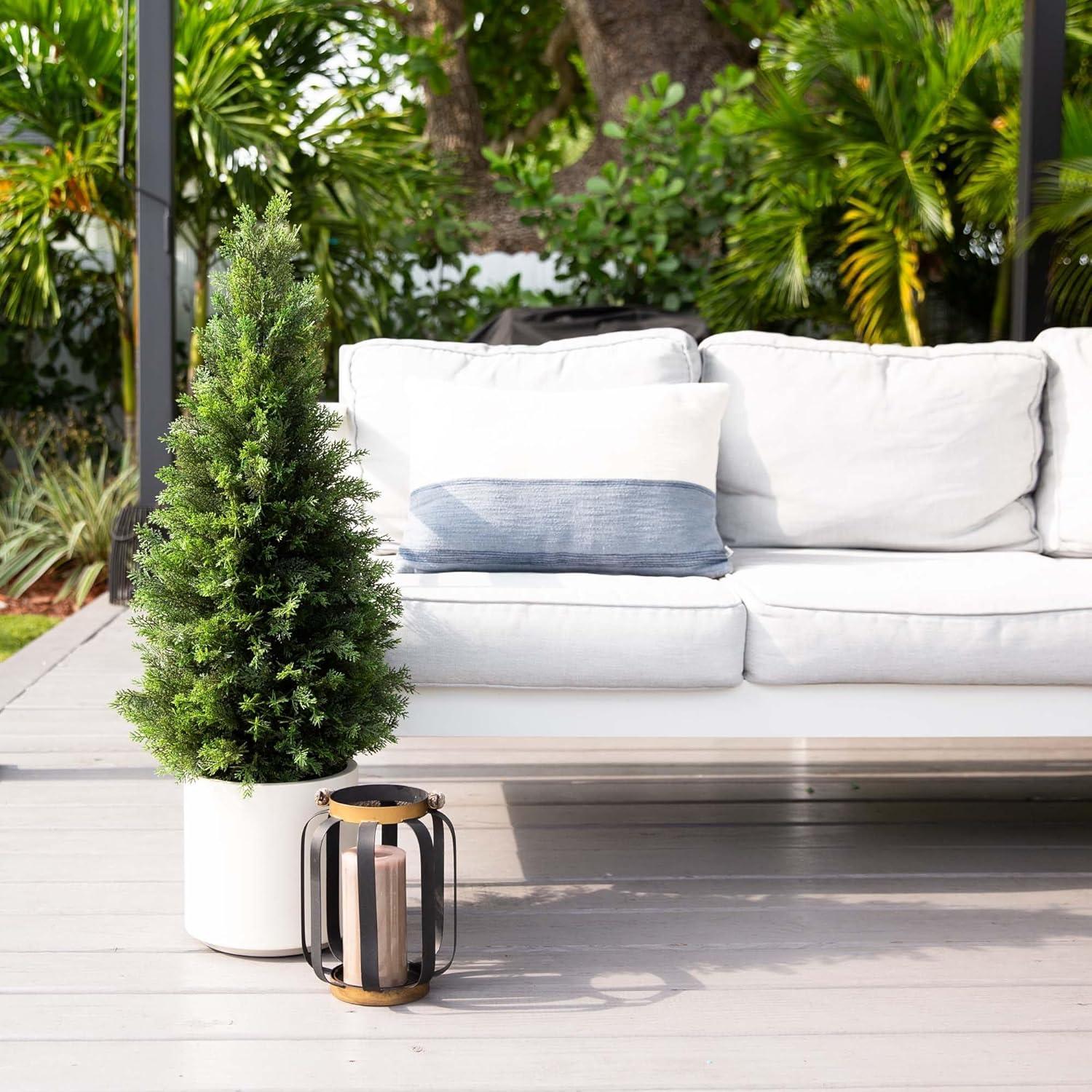 Nearly Natural 3-ft Artificial Cedar Tree in White Planter UV Resistant (Indoor/Outdoor)