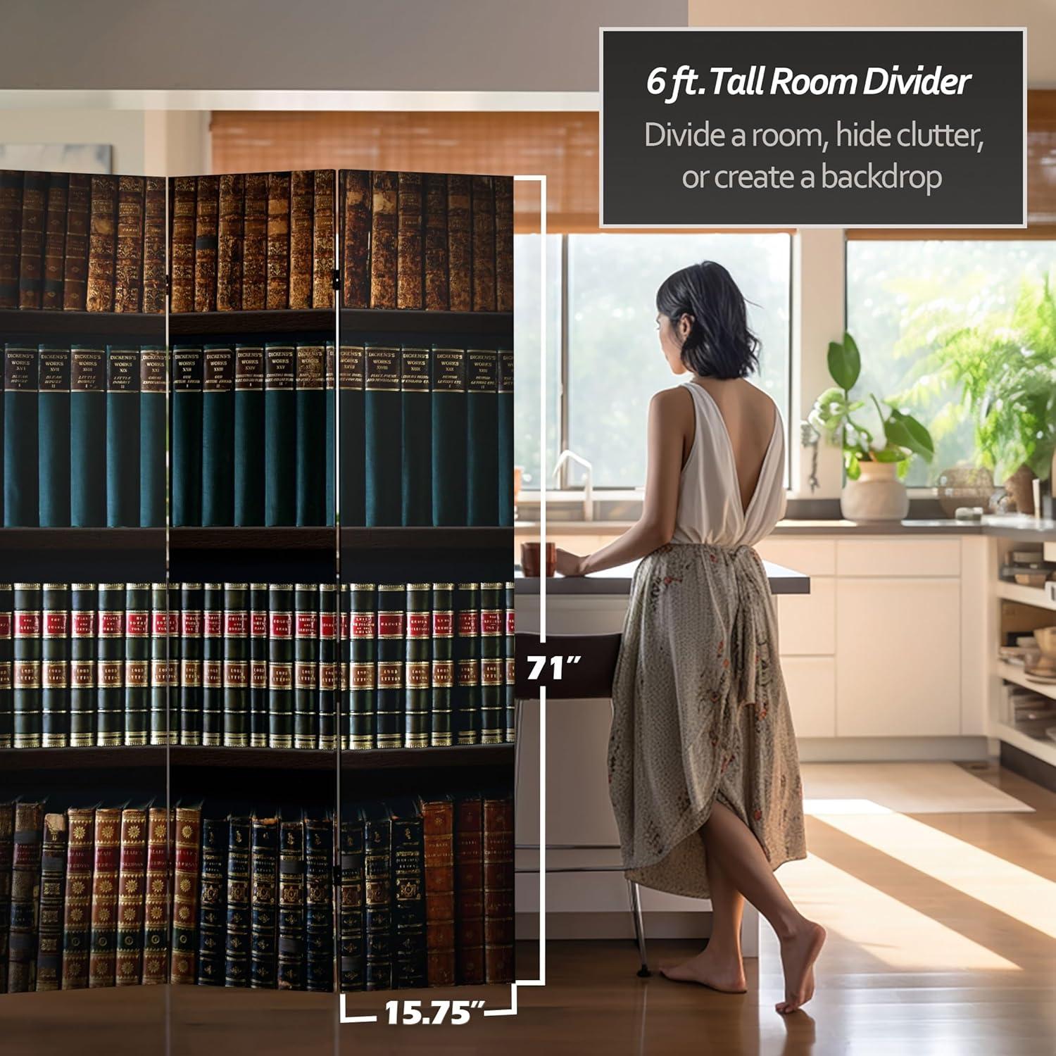 6" Double Sided Library Canvas Room Divider Brown - Oriental Furniture