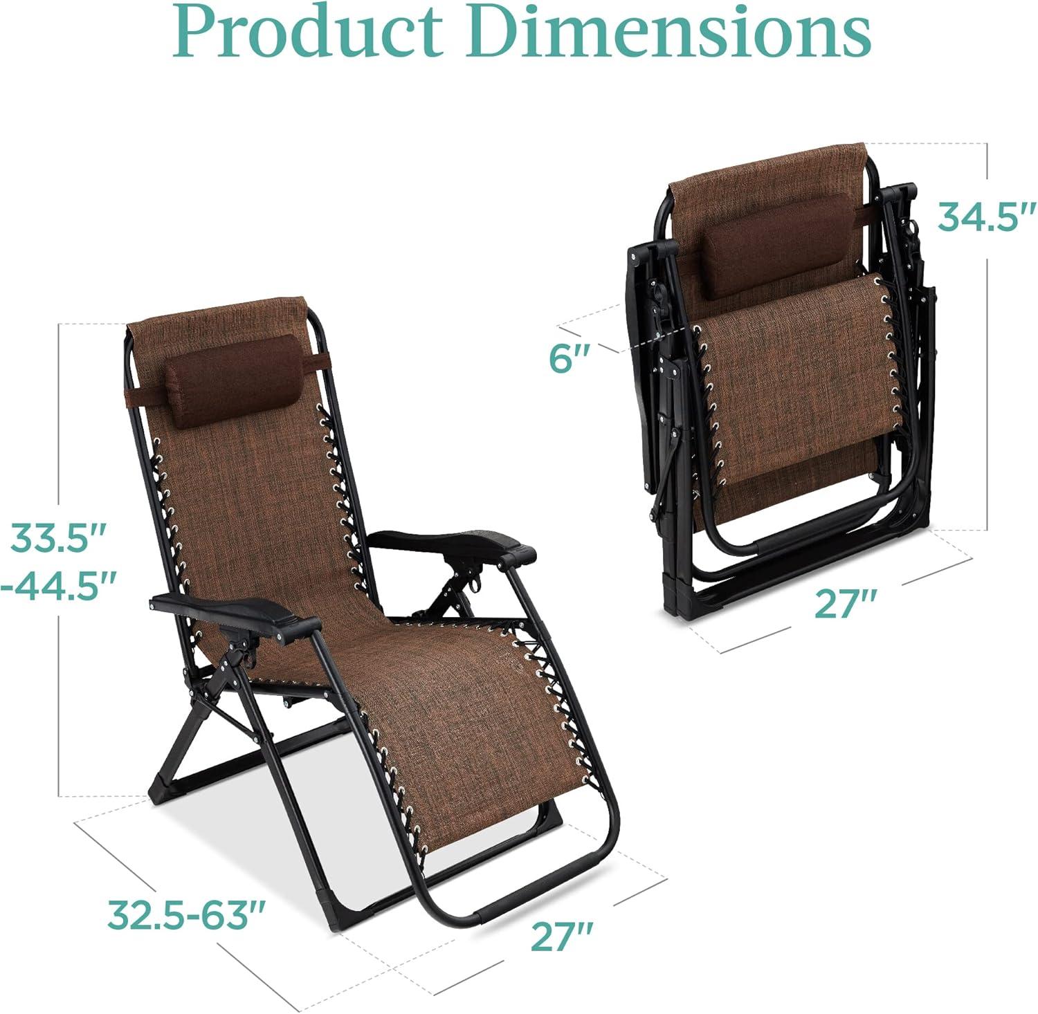 Best Choice Products Oversized Zero Gravity Chair, Folding Recliner w/ Removable Cushion, Side Tray - Woodland Brown