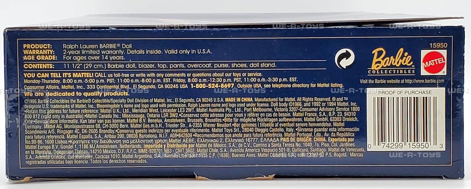 Ralph Lauren Barbie Doll Bloomingdale's Limited Edition 1996 Mattel 15950
