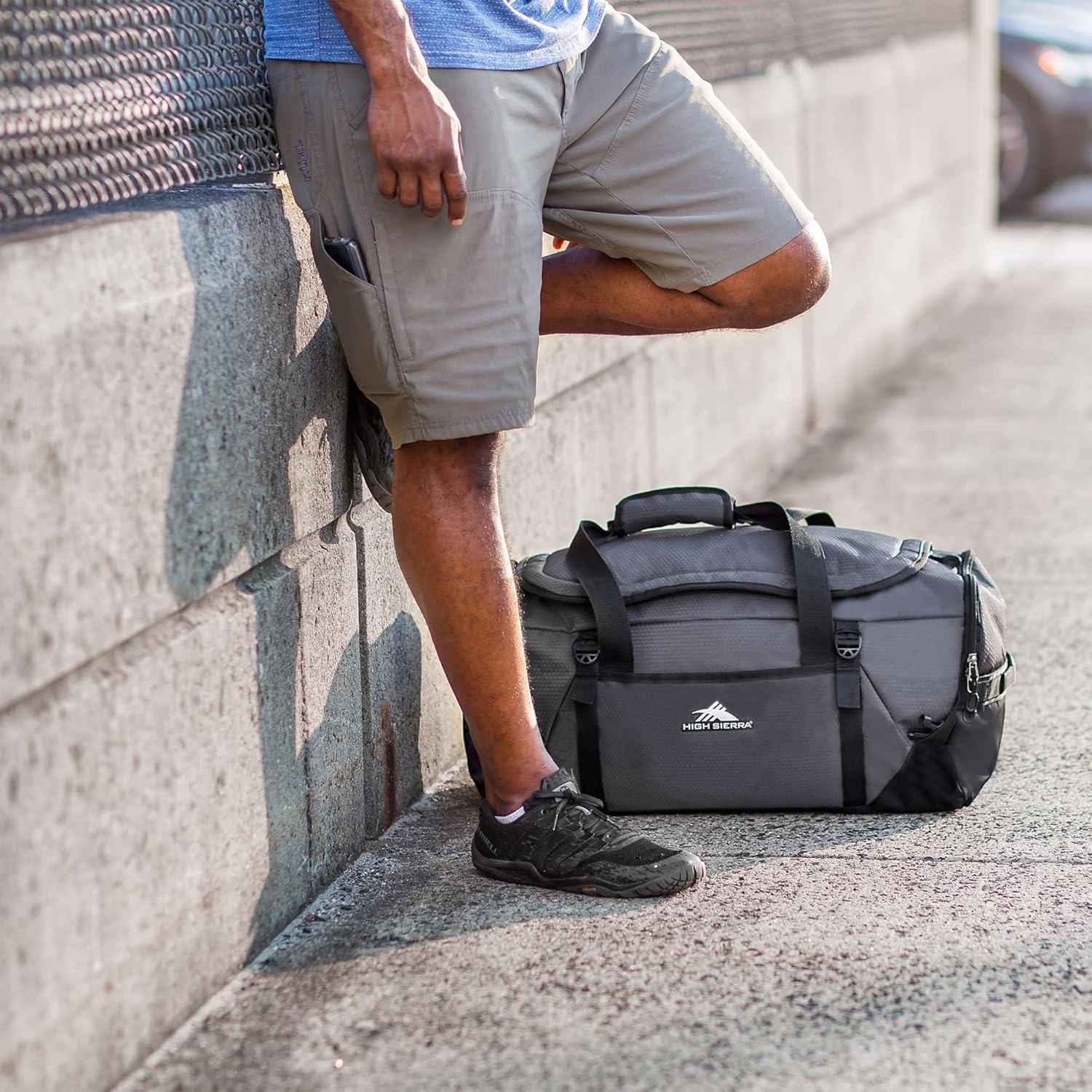 High Sierra Fairlead Zipper Closure Travel Duffel Bag Backpack with Padded Handles and Quick Release Shoulder Straps, Mercury/Black