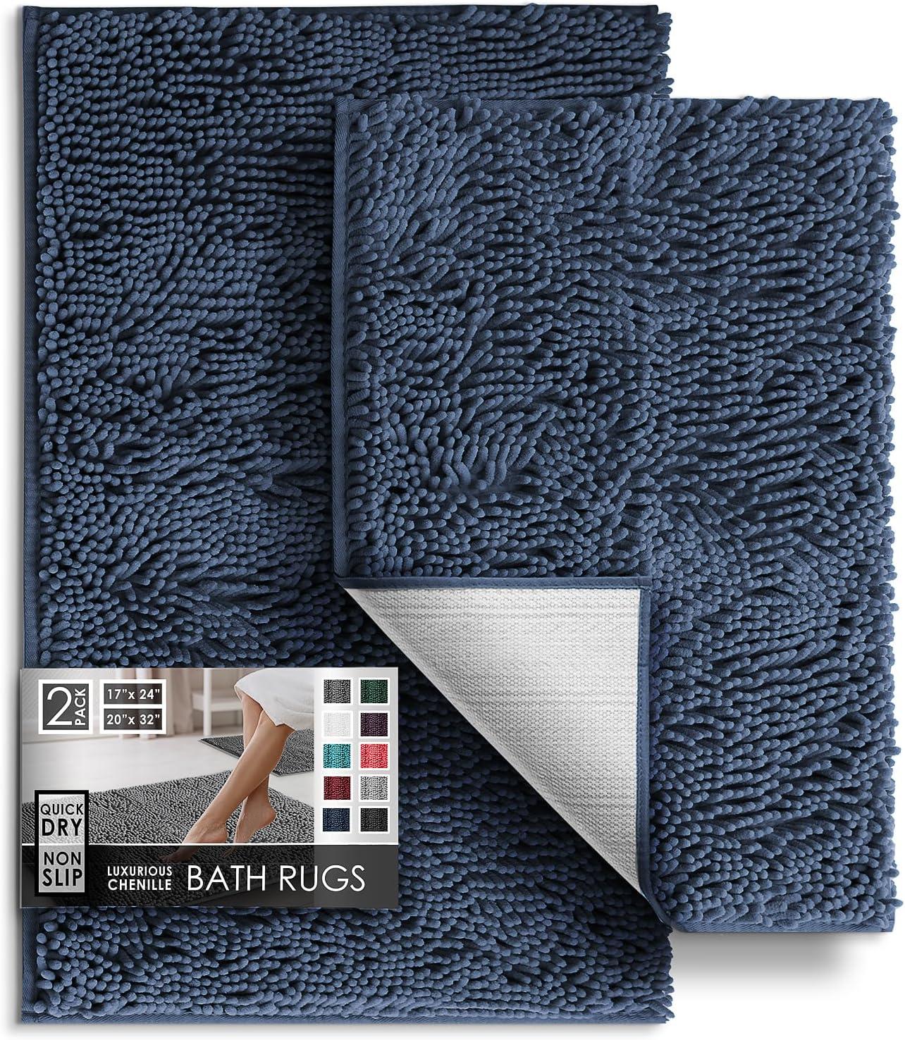 Hearth & Harbor Bathroom Rugs, Machine Washable Chenille Bath Mat for Bathroom