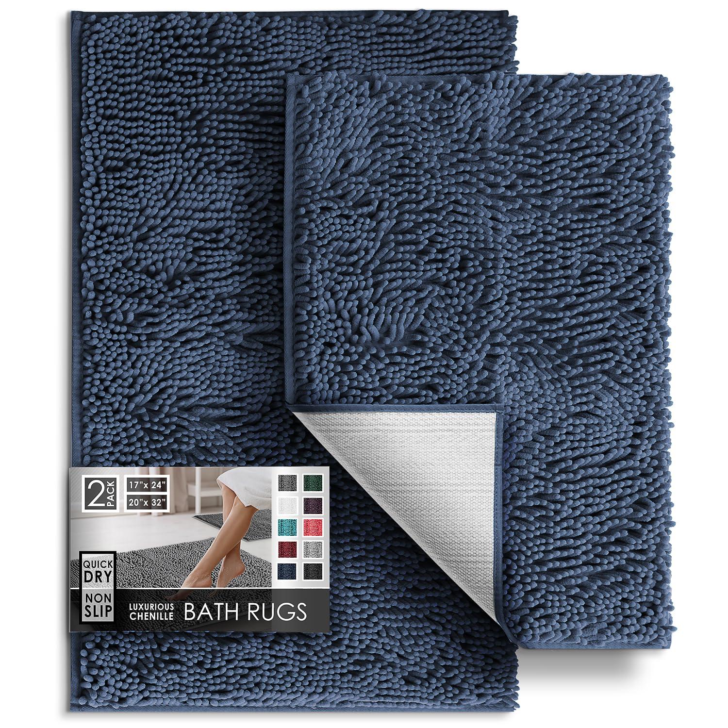 Hearth & Harbor Bathroom Rugs, Chenille Bath Mat - Navy Bath Rug, 26x44