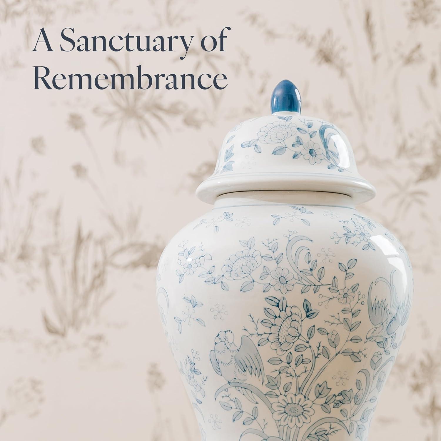 OneWorld Memorials Ceramic Cremation Urn for Adult Human - Large Memorial - Holds Up to 200 Cubic Inches of Ashes - Blue Bird Ceramic Funeral Urns