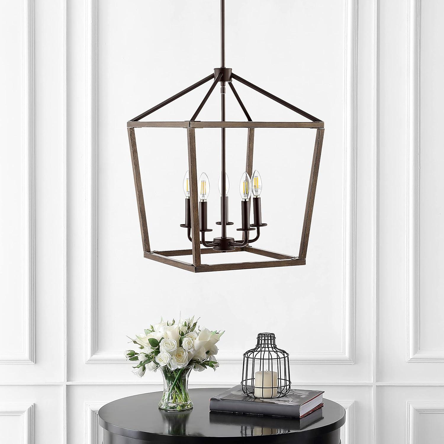 Oria Industrial Rustic 5-Light LED Lantern Pendant in Oil-Rubbed Bronze