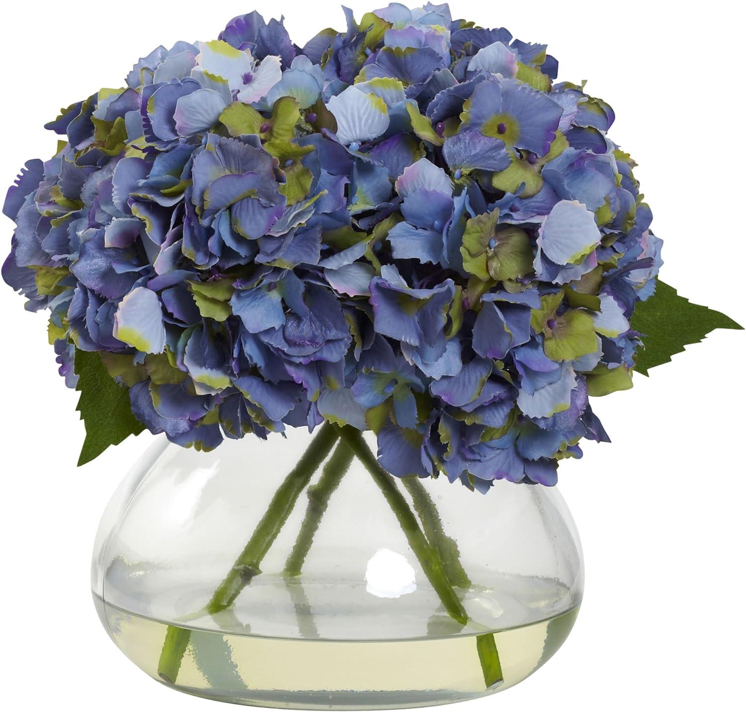 Nearly Natural Large Blooming Hydrangea with Vase, Blue