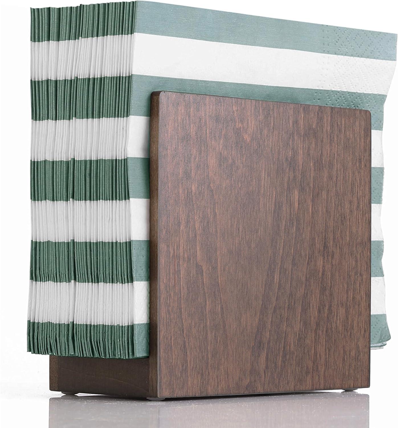 Napkin Holder For Table - Wooden Farmhouse Napkin Holders, Brown Simple Upright Vertical Dining Table Cocktail Napkins Dispenser, Kitchen Rustic Natural Walnut Wood For Paper Napkins