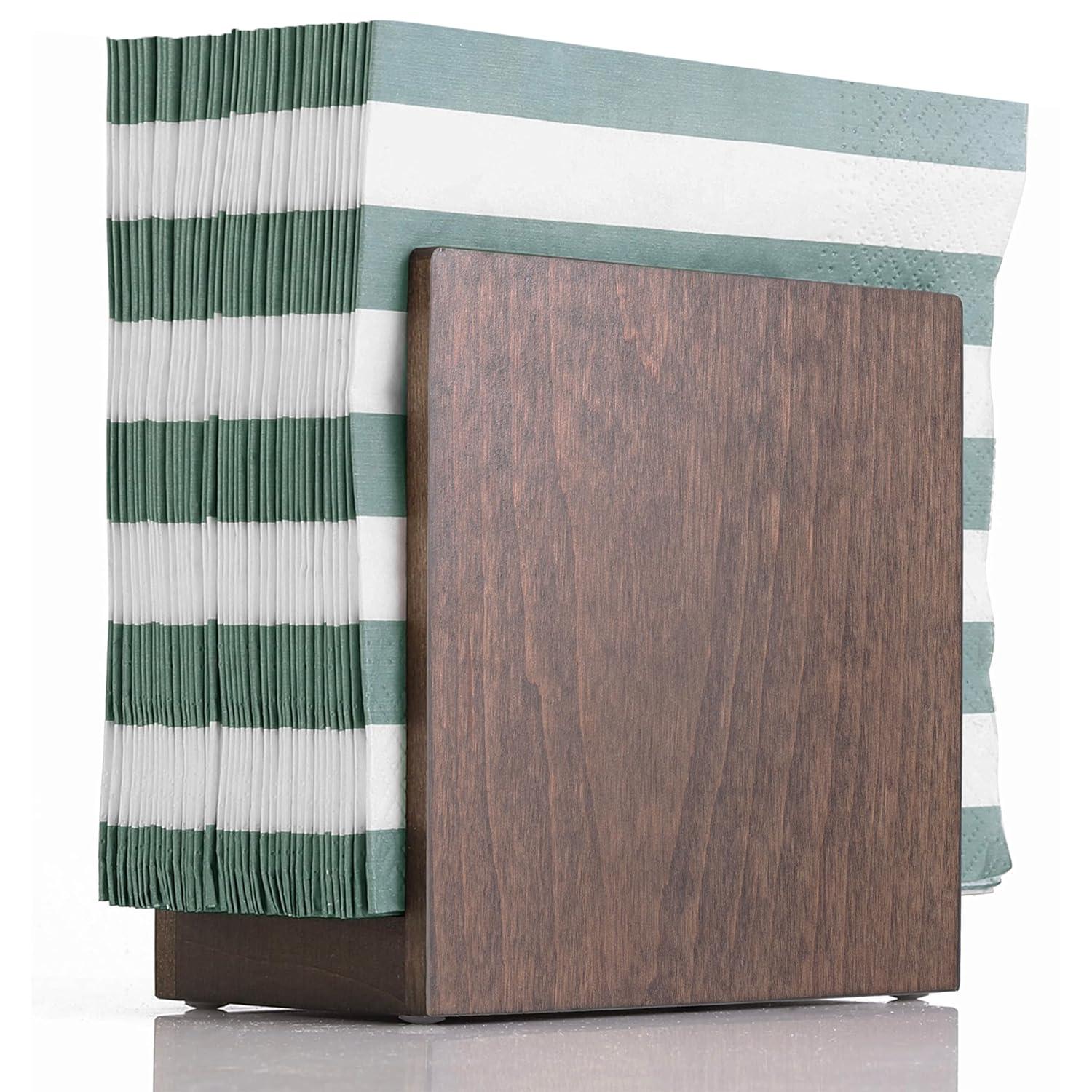 Napkin Holder For Table - Wooden Farmhouse Napkin Holders, Brown Simple Upright Vertical Dining Table Cocktail Napkins Dispenser, Kitchen Rustic Natural Walnut Wood For Paper Napkins