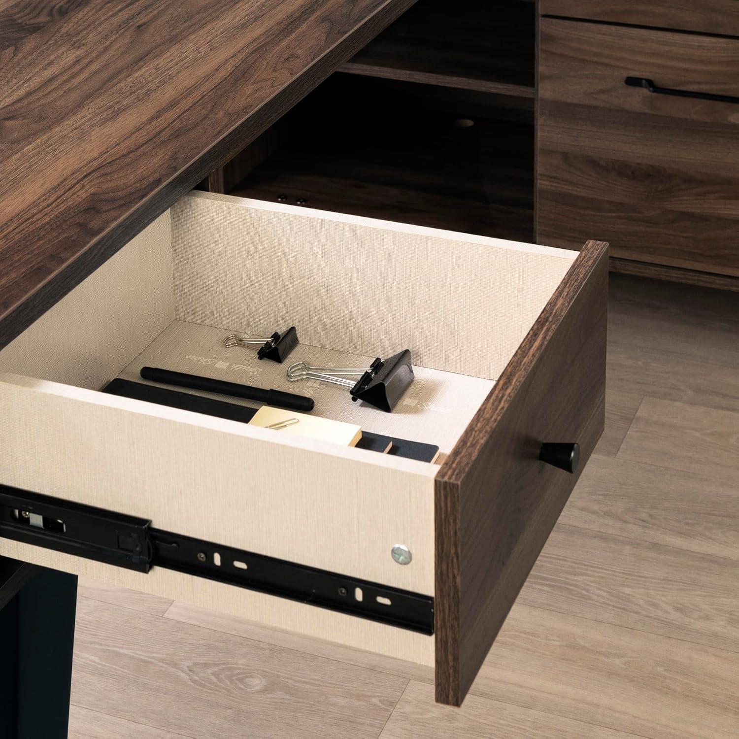 Helsy L-Shaped Desk with Power Bar and Removable Hutch Natural Walnut