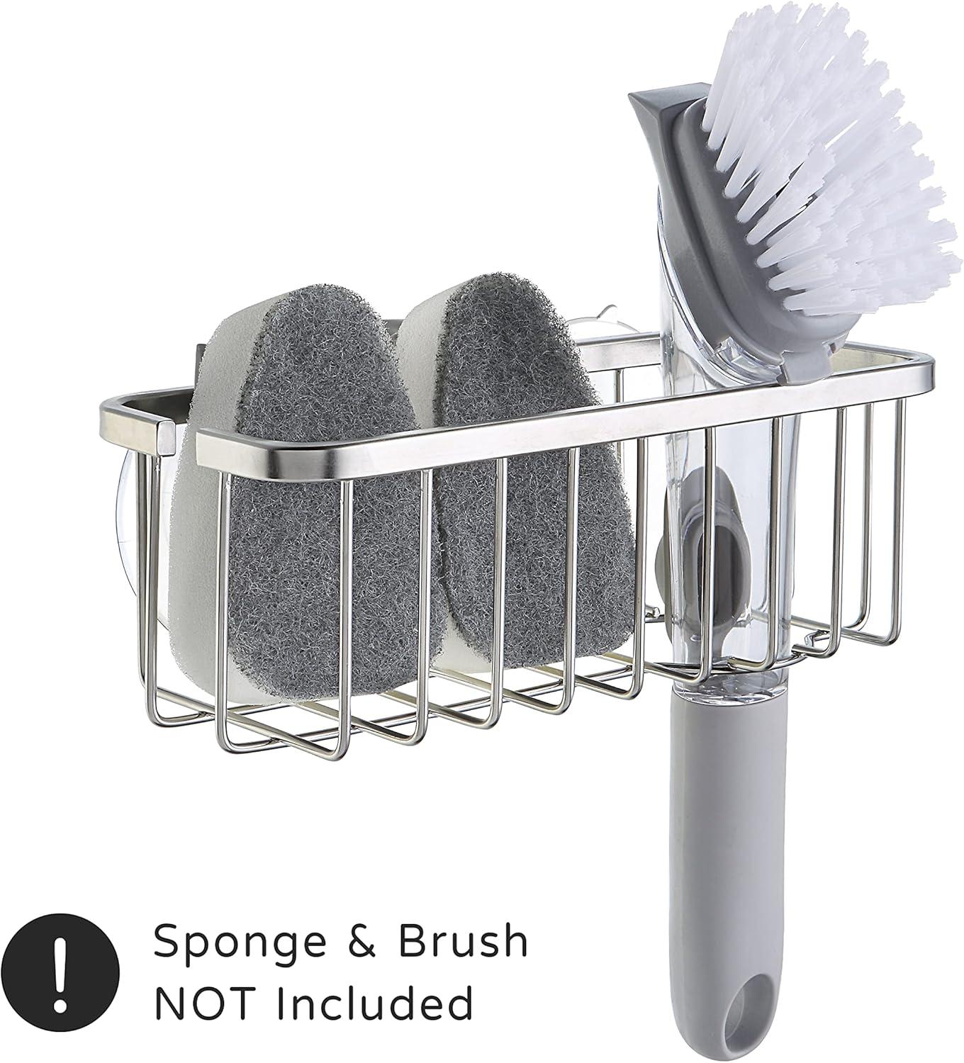 SunnyPoint NeverRust 304 Stainless Deluxe Kitchen Sink Suction Holder (Brushed Texture, 7.4 x 3.3 x 2.75 Inch)(Sponge & Brush NOT Included)