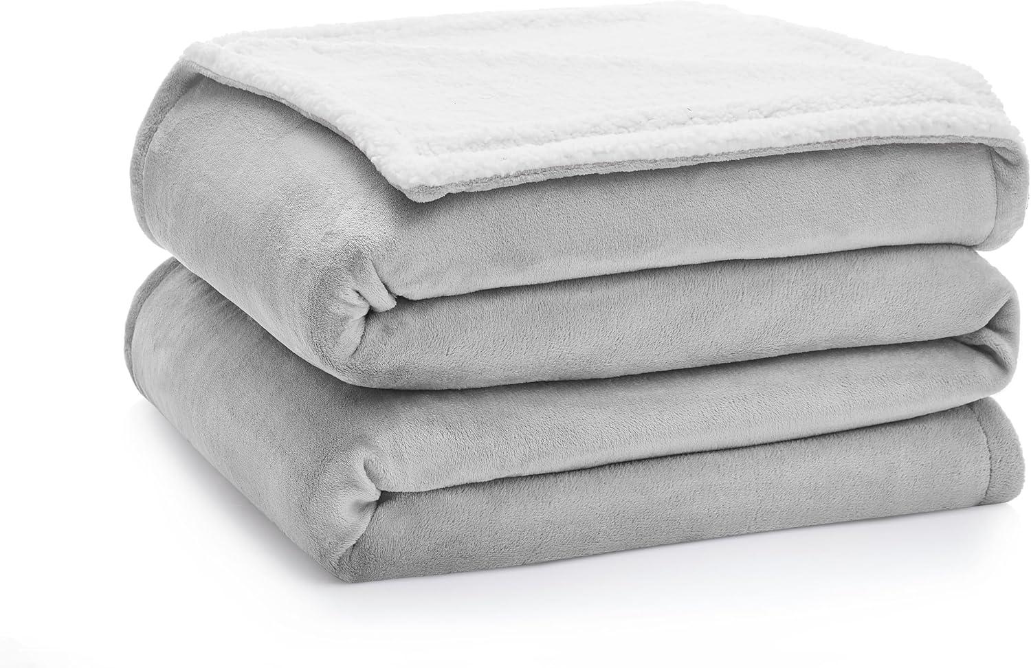 Gray Reversible Sherpa Fleece Kids Throw Blanket