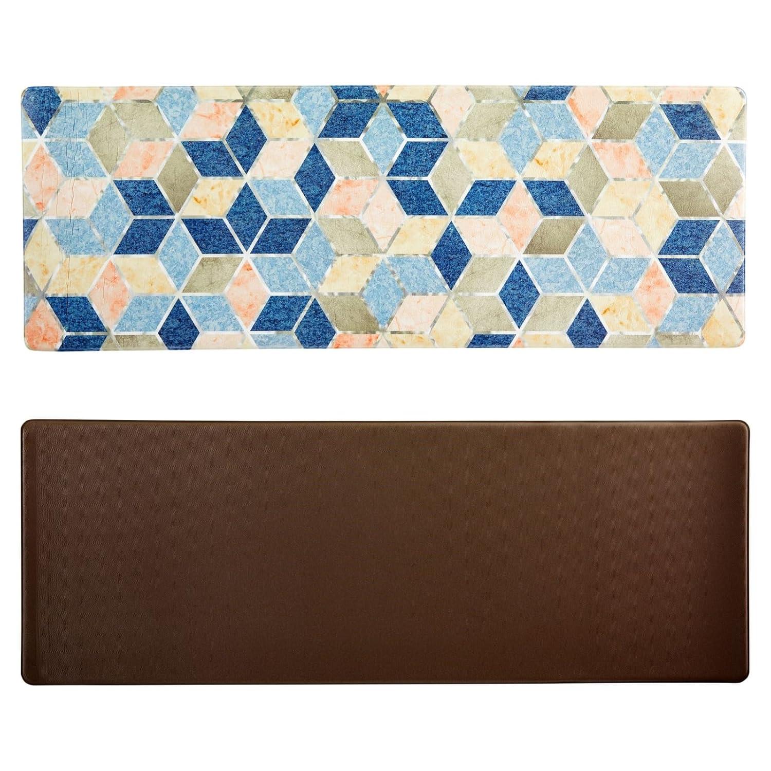 Set of 2 Anti Fatigue Kitchen Floor Mats, Non Slip Cushioned Rug and Runner (Diamond Print)