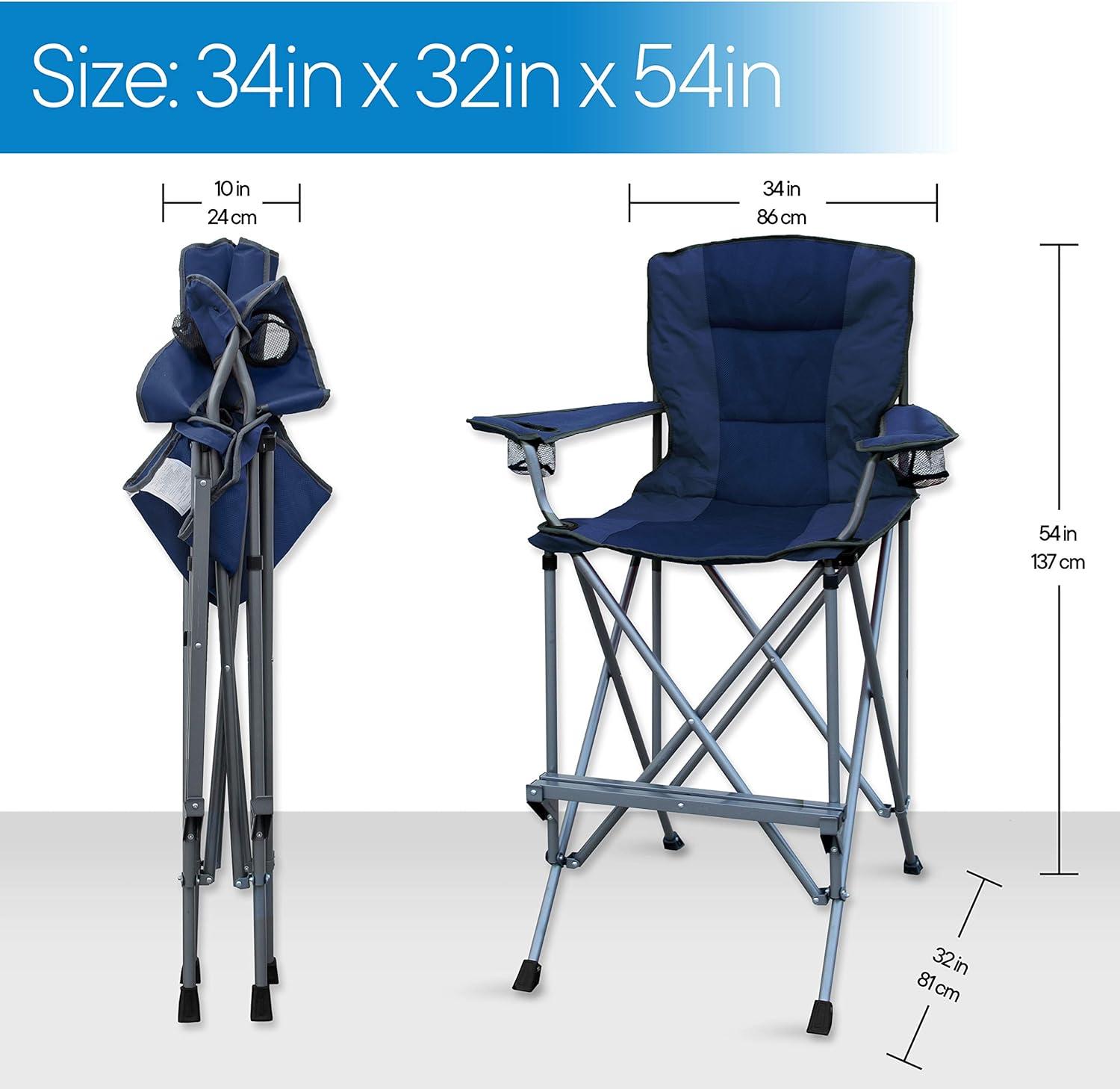 Extra Tall Blue Mesh Camping Chair with Alloy Steel Frame