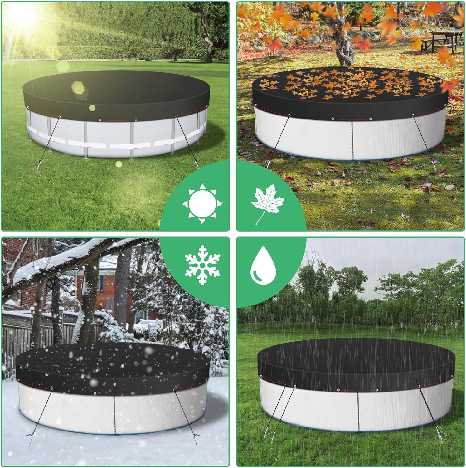 Miheo 15' UV Resistant Black Round Pool Cover for Above-Ground Pools