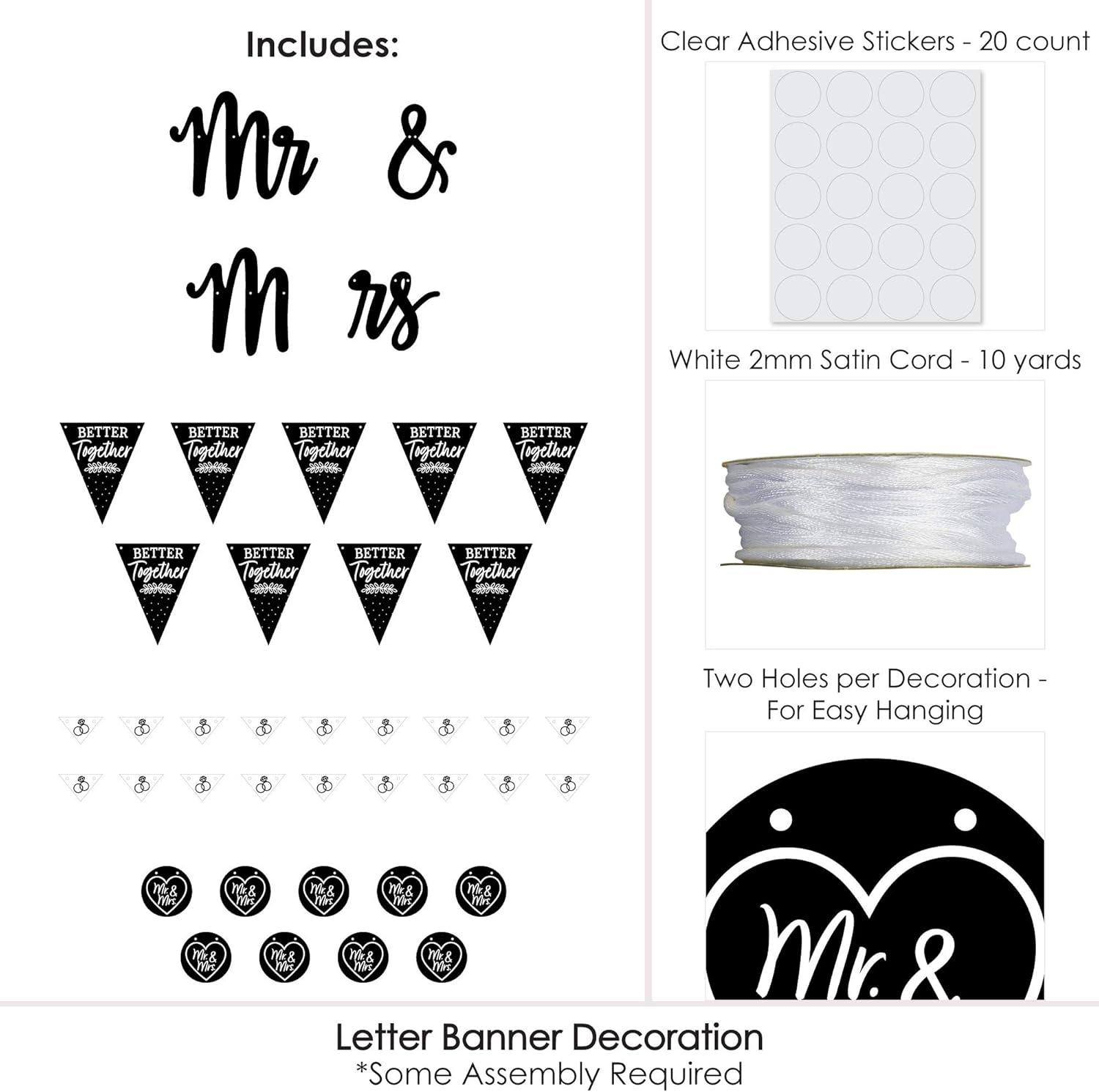 Big Dot of Happiness Mr. and Mrs. - Black & White Wedding or Bridal Shower Letter Banner Decoration - 36 Banner Cutouts & Mr. and Mrs. Banner Letters