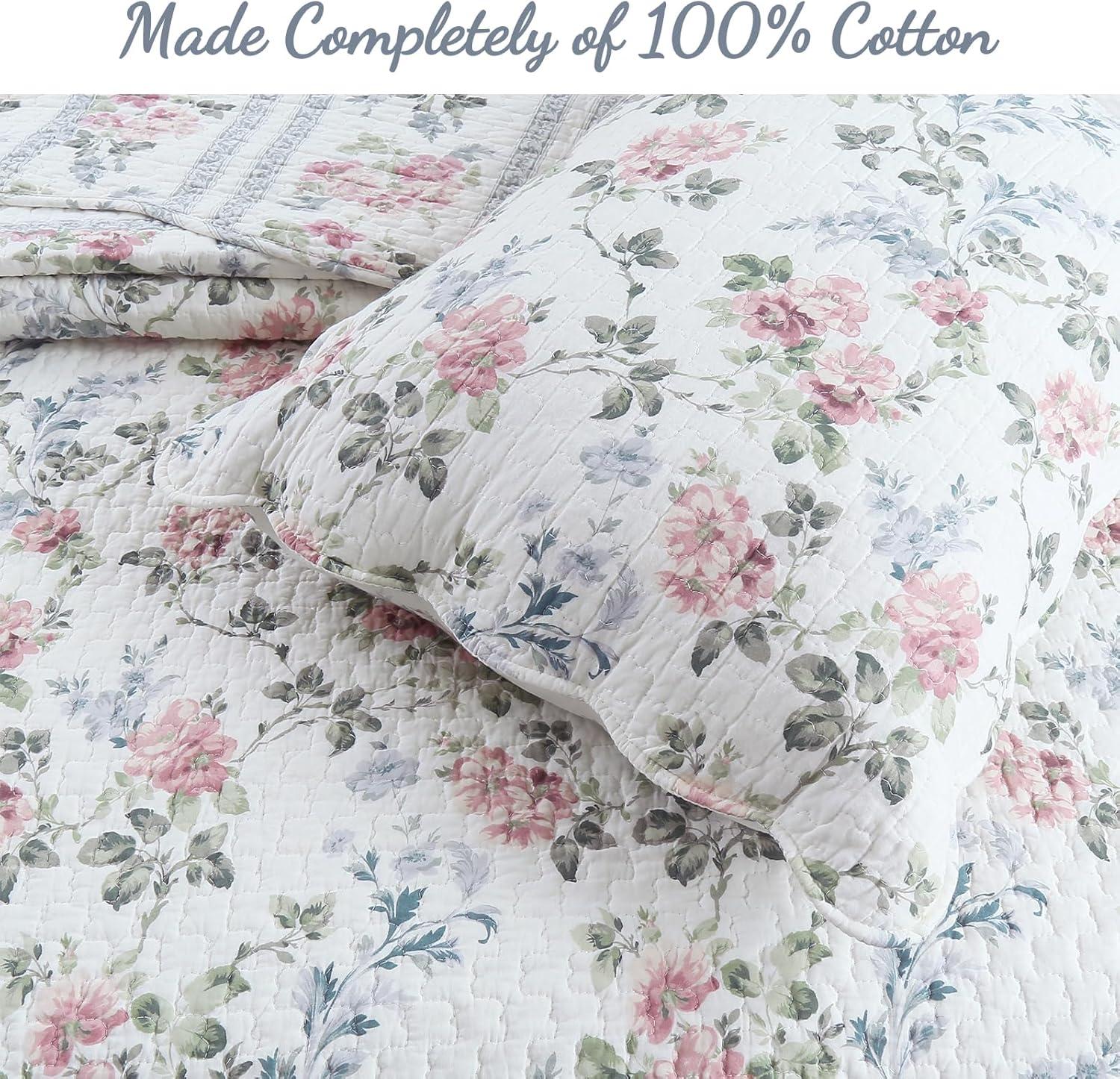 Blue Floral Cotton Reversible King Quilt Set