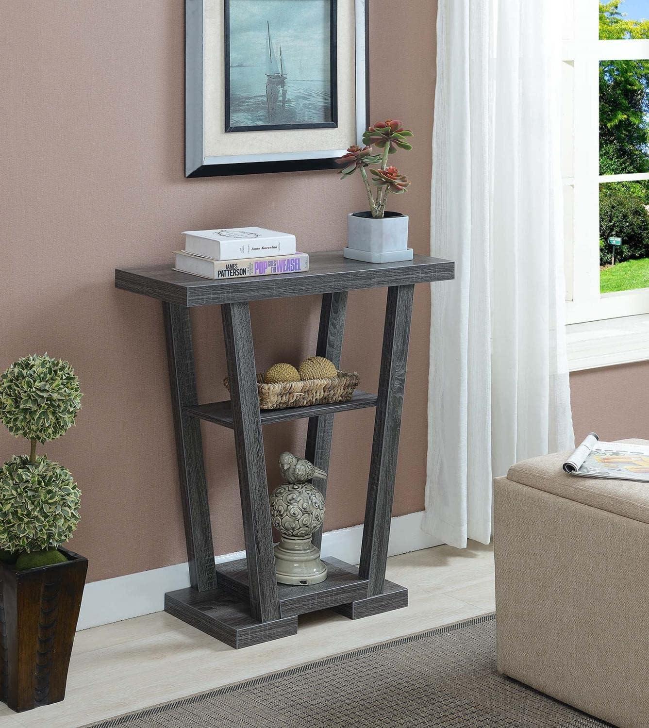 Newport Weathered Gray V-Shaped Console with Spacious Storage