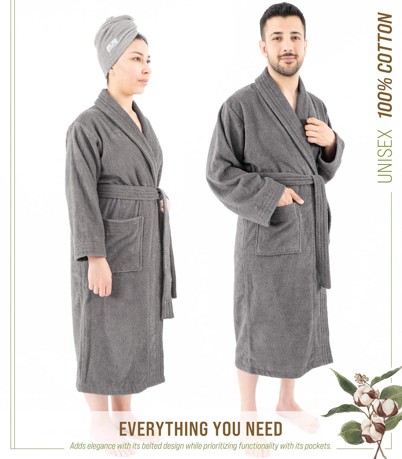 American Soft Linen, 100% Cotton Robes for Women and Men, 1 Piece Soft Lightweight Adult Couple Bathrobes, Medium - Gray