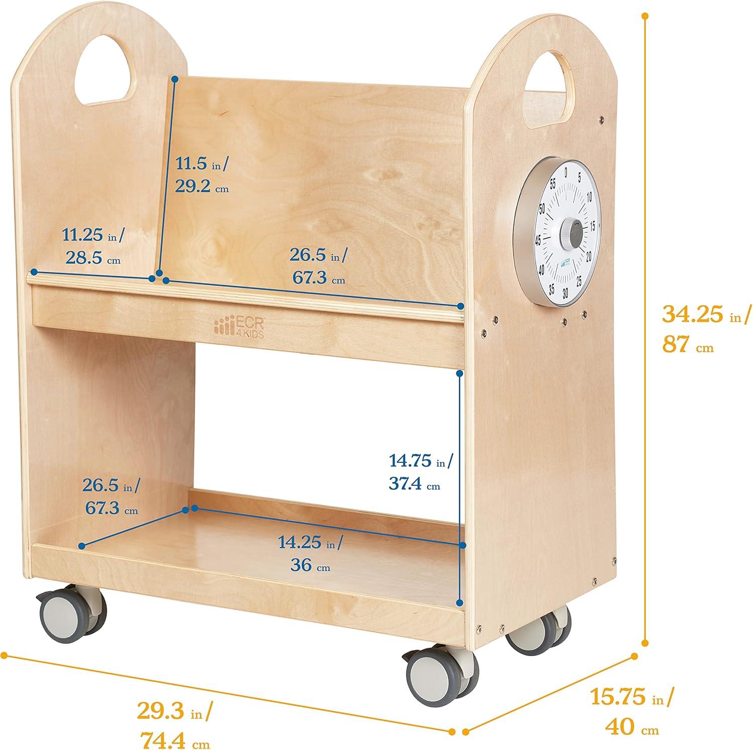 ECR4Kids Mobile Book Cart with Countdown Timer, Classroom Bookshelf