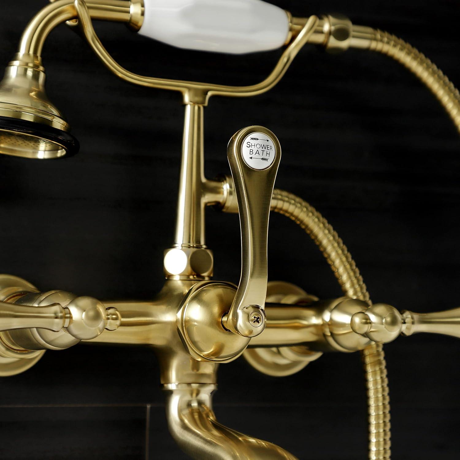 Brushed Brass Wall Mount Clawfoot Tub Faucet with Hand Shower