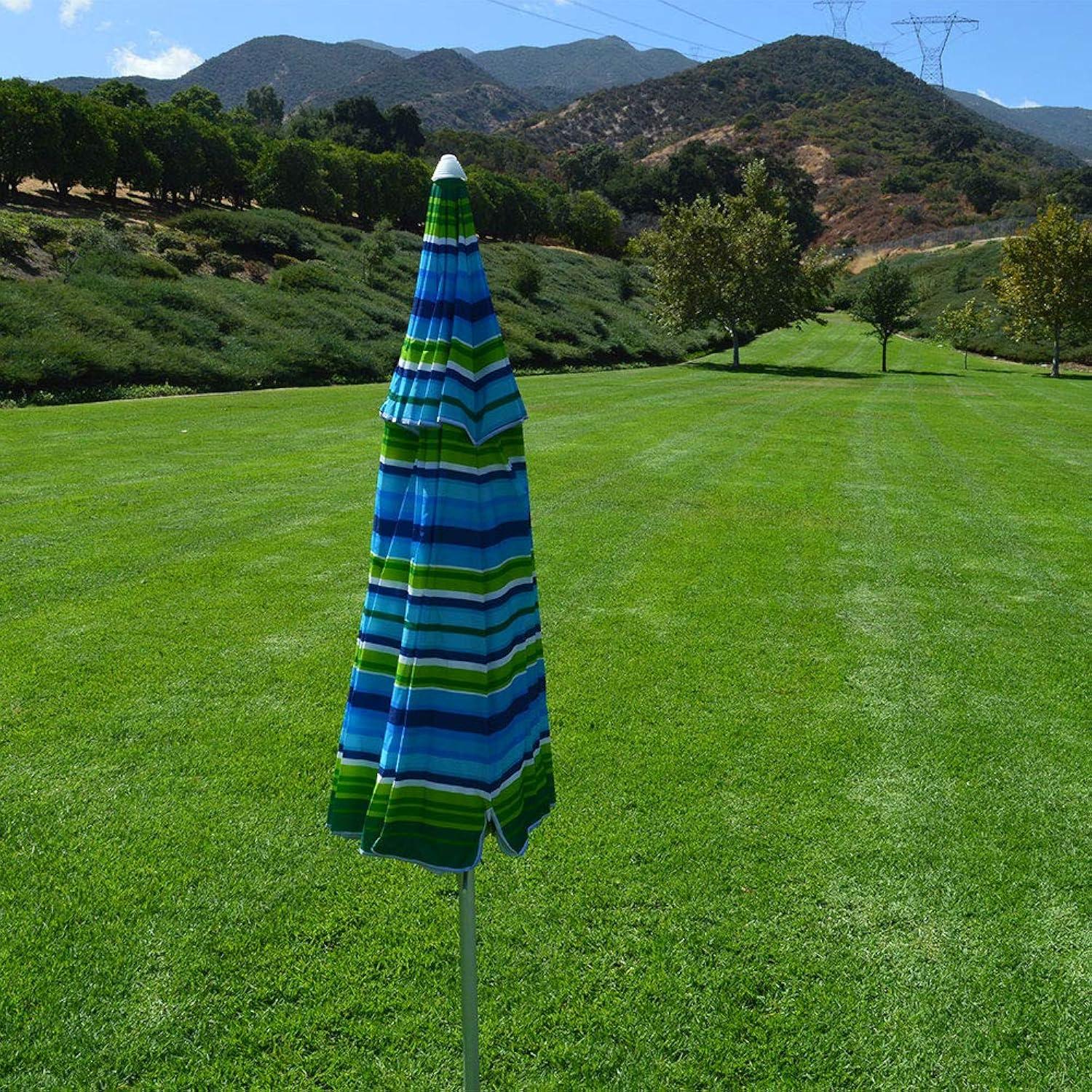 Impact Canopy 8' Beach Umbrella, UV Protected, Vented, Tilt Pole, Sand Anchor, Carry Bag, Blue/Green