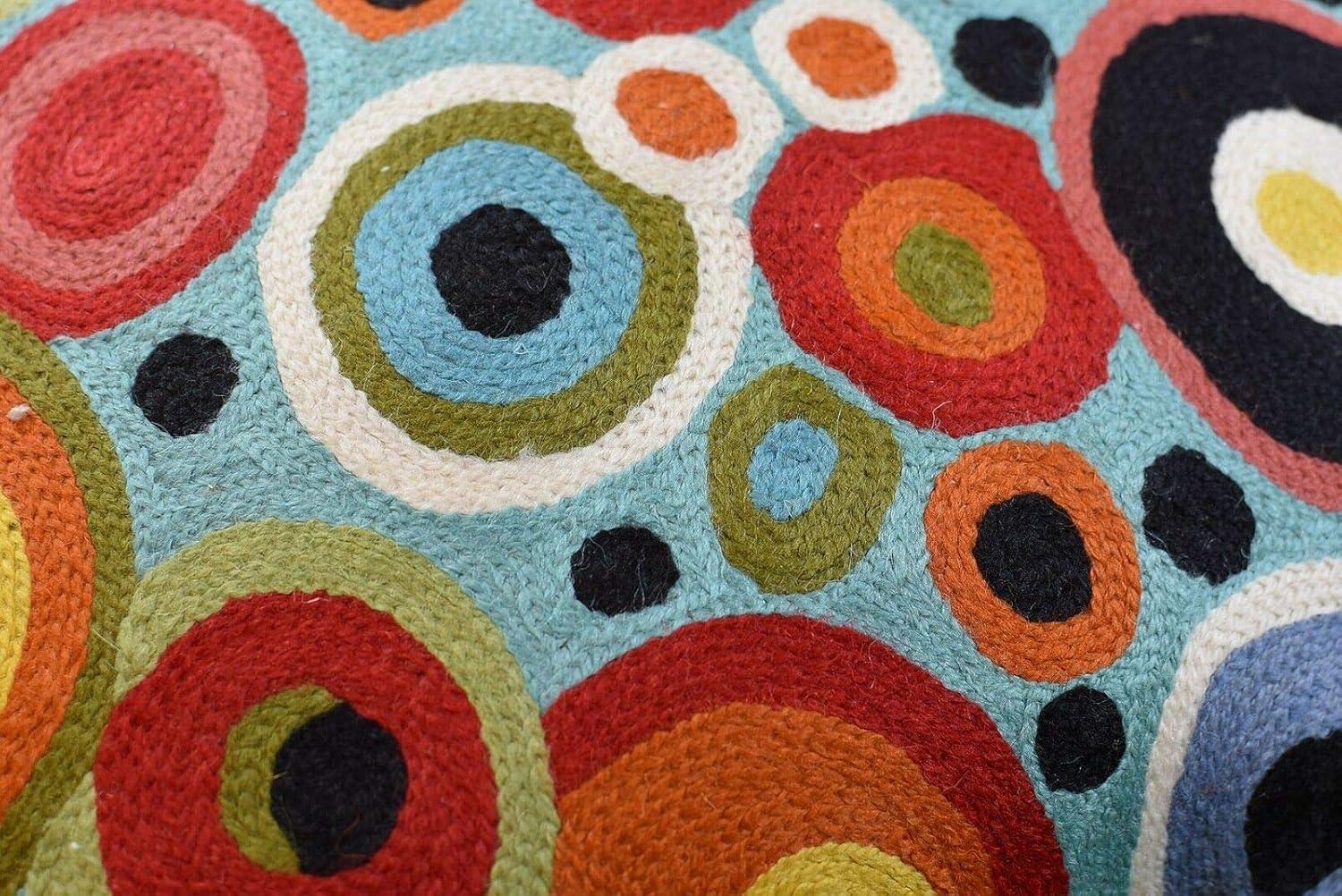 Turquoise Multicolor Hand Embroidered Cotton Wool Pillow Cover 18x18