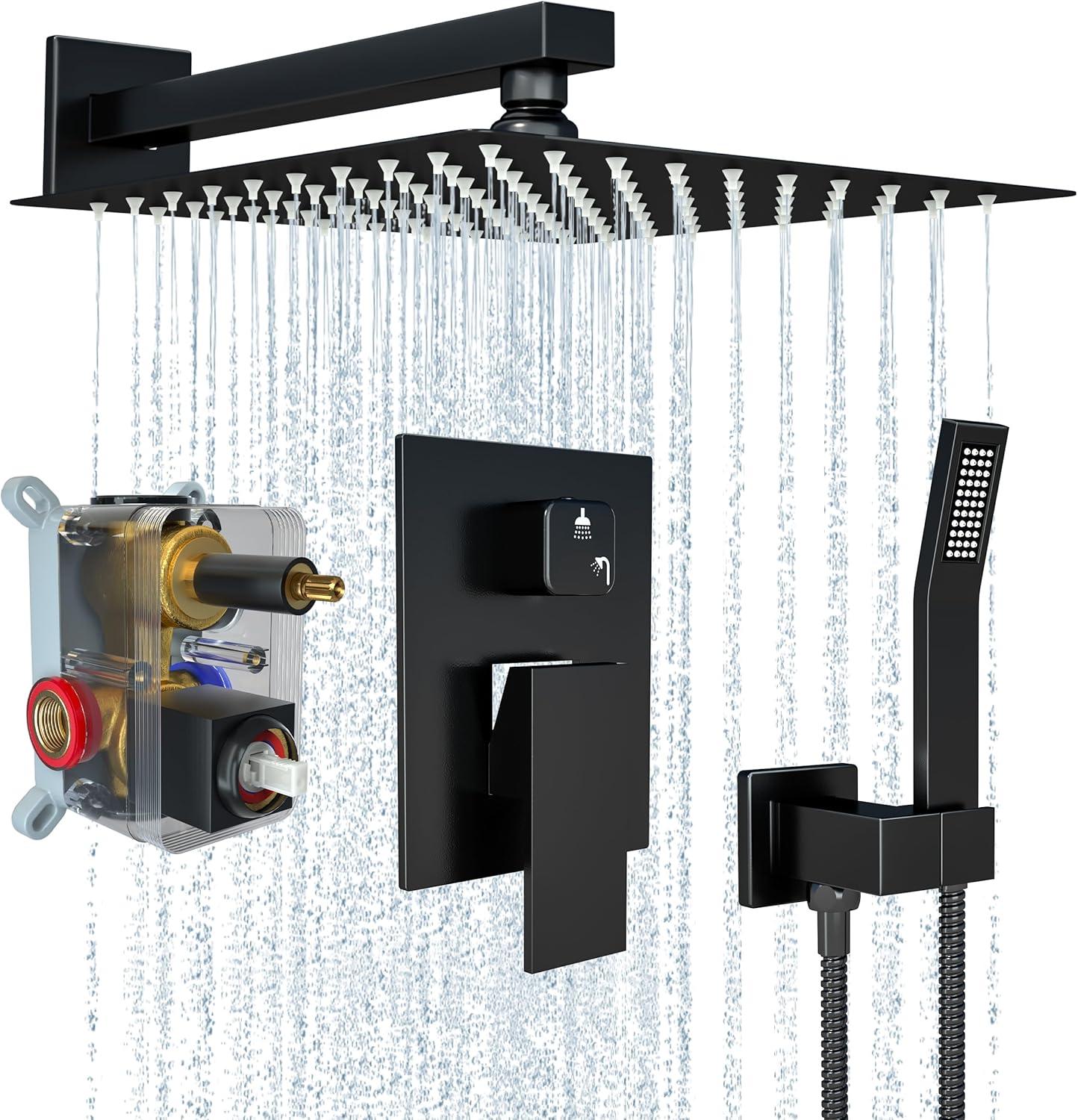 Bathroom Shower Faucet Set, 10 Inch Rainfall Shower Head With Handheld Combo, Wall Mounted Shower System Shower Fixtures With Pressure-Balanced Valve,