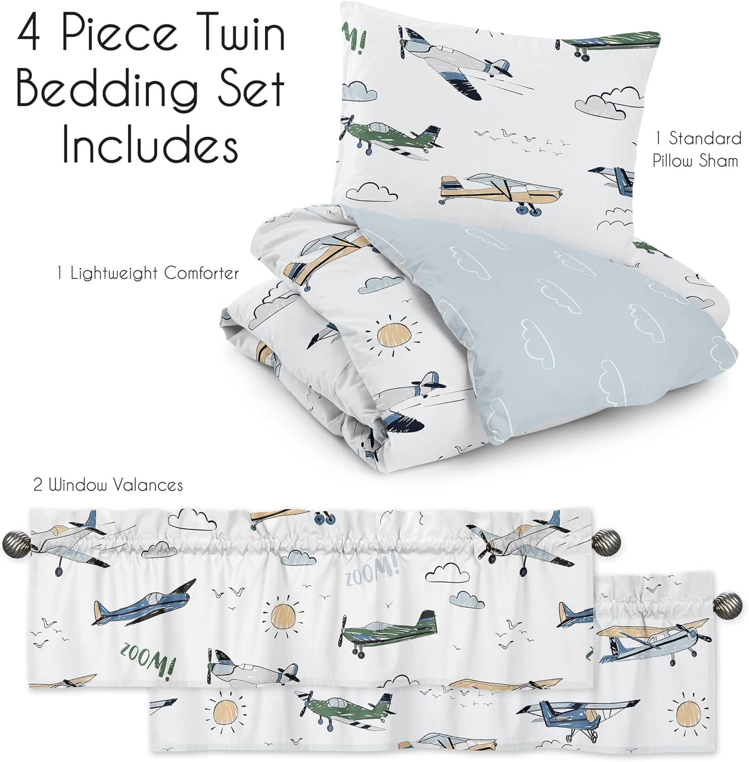 Airplane Green and Blue Twin Comforter Set by Sweet Jojo Designs (Set of 4)